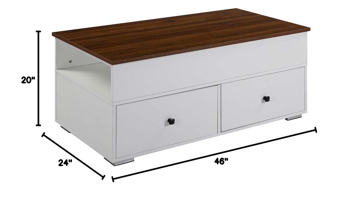 Acme Aafje 2-Drawer Wooden Coffee Table - White & Walnut Finish - Modern Living Room Furniture for Small Spaces, Home Decor, Apartment Essentials