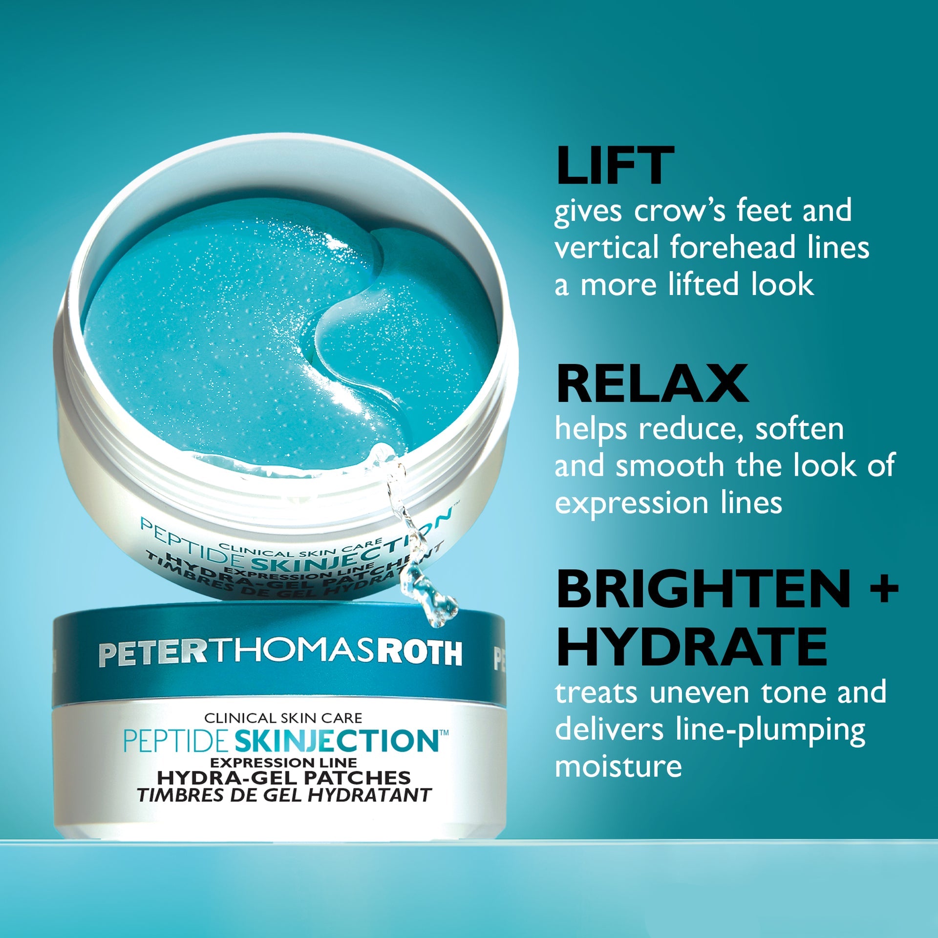 Peter Thomas Roth Peptide Skinjection Expression Line Hydra Gel Patches - Anti-Wrinkle Eye & Forehead Treatment for Fine Lines - Perfect for Nighttime Skincare & Travel