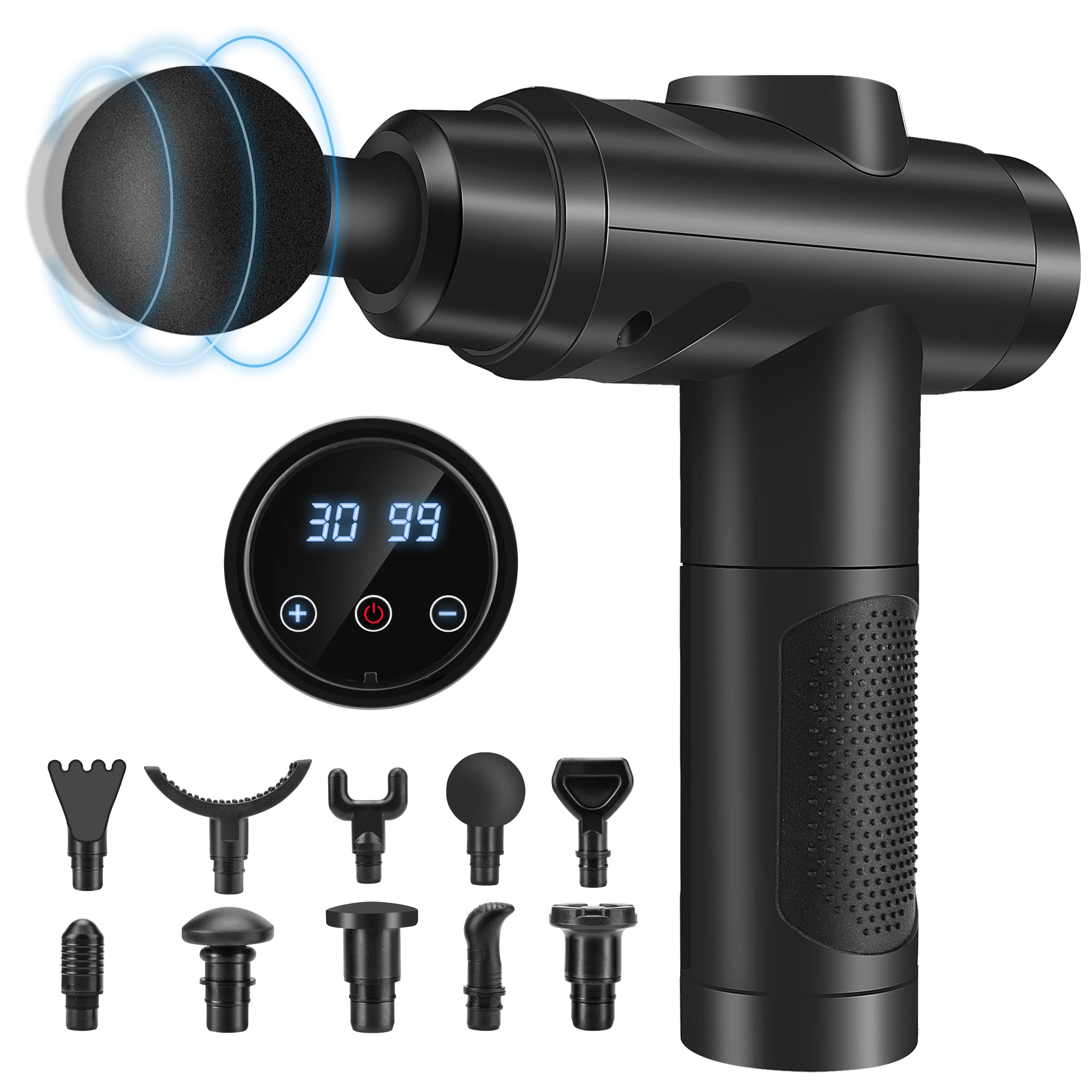 Deep Tissue Massage Gun - Percussion Muscle Massager with 30 Speed Levels, LCD Touch Screen & 10 Interchangeable Heads for Shoulder, Back, Body Pain Relief - Perfect for Athletes, Gym Recovery & Home Relaxation Therapy