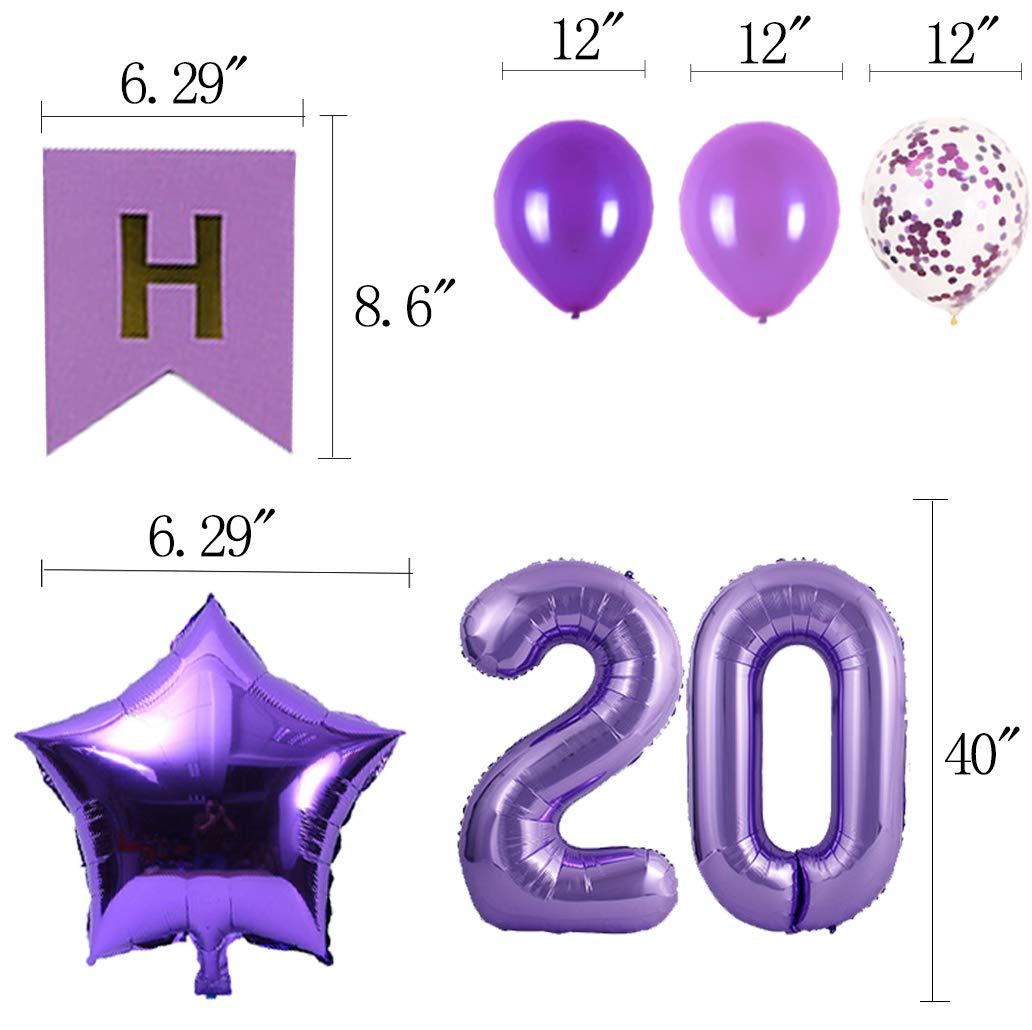 20th Birthday Party Decorations Kit - Happy Birthday Banner, Number 20 Balloons & Purple Party Supplies for 20th Birthday Celebration | Perfect for Milestone Parties, Adult Birthdays & Special Occasions