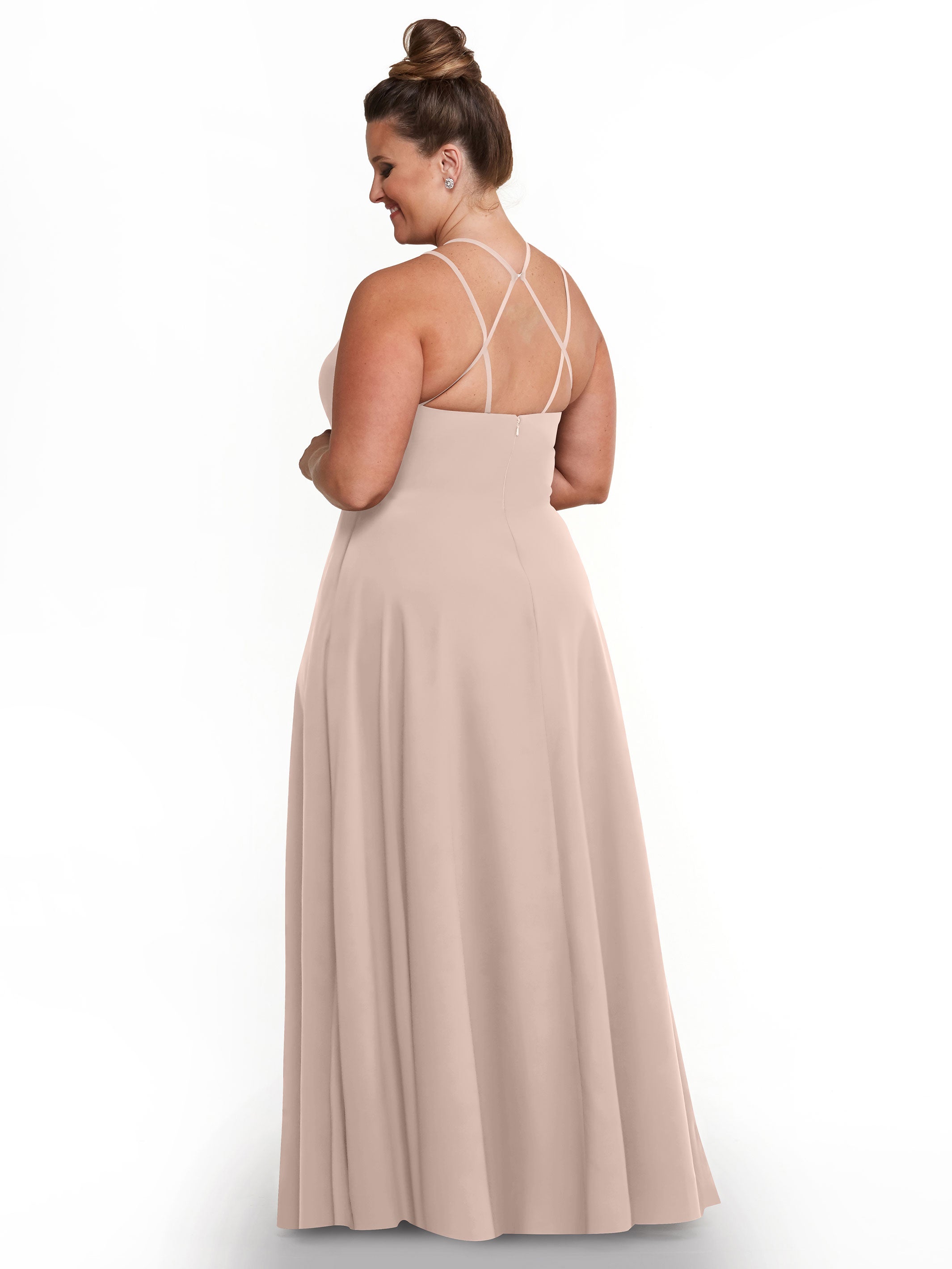 Elegant 83006 Stretch Chiffon A-Line Bridesmaid Dress with Halter Neckline - Perfect for Weddings, Formal Events & Special Occasions