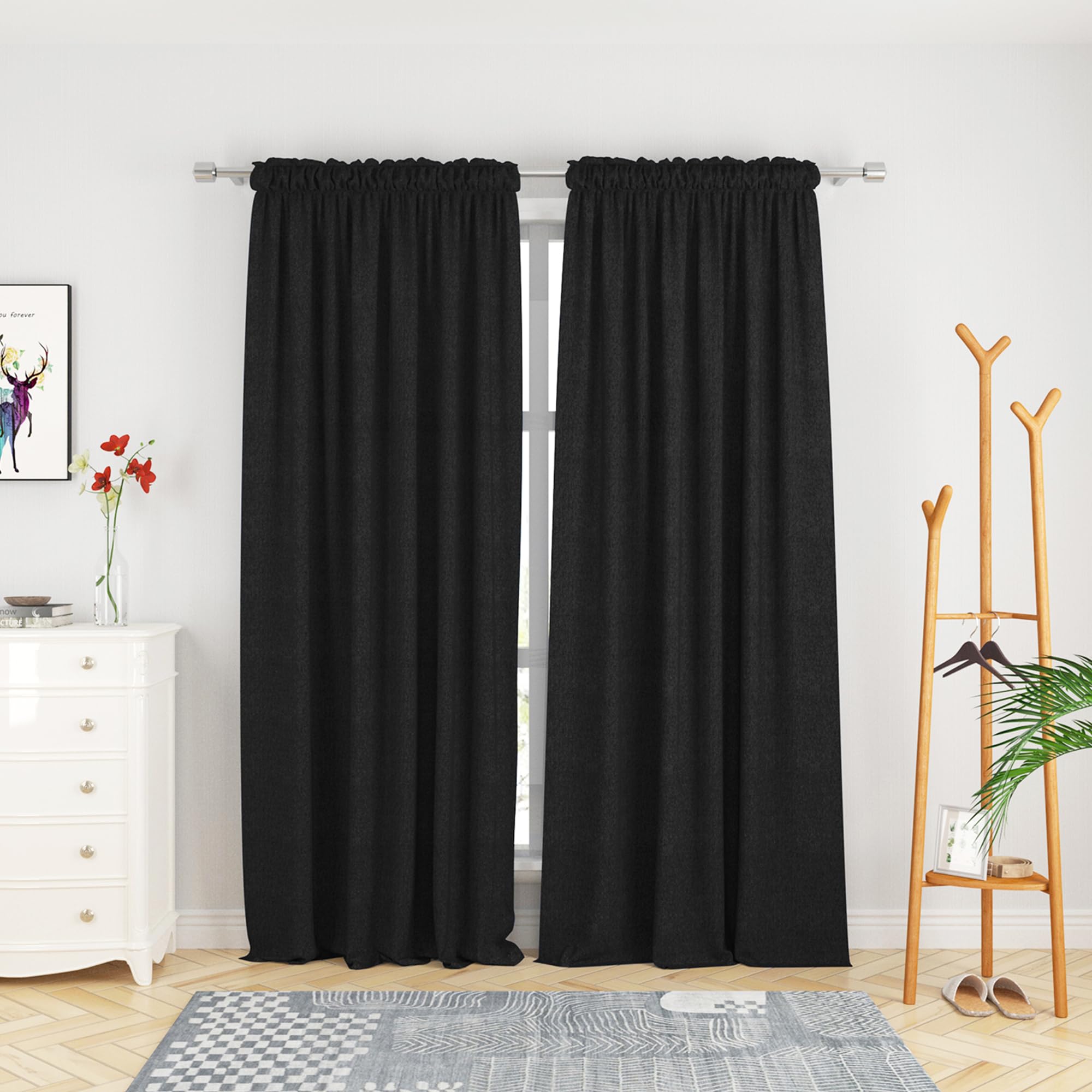 UPOPO Blackout Curtains 92 Inch Length - Linen Textured Privacy Drapes for Bedroom, Living Room & Kitchen - Thermal Insulated Window Treatment for Sliding Glass Door, Basement - 2 Panels Rod Pocket - Perfect for Light Blocking, Noise Reduction & Room Divider