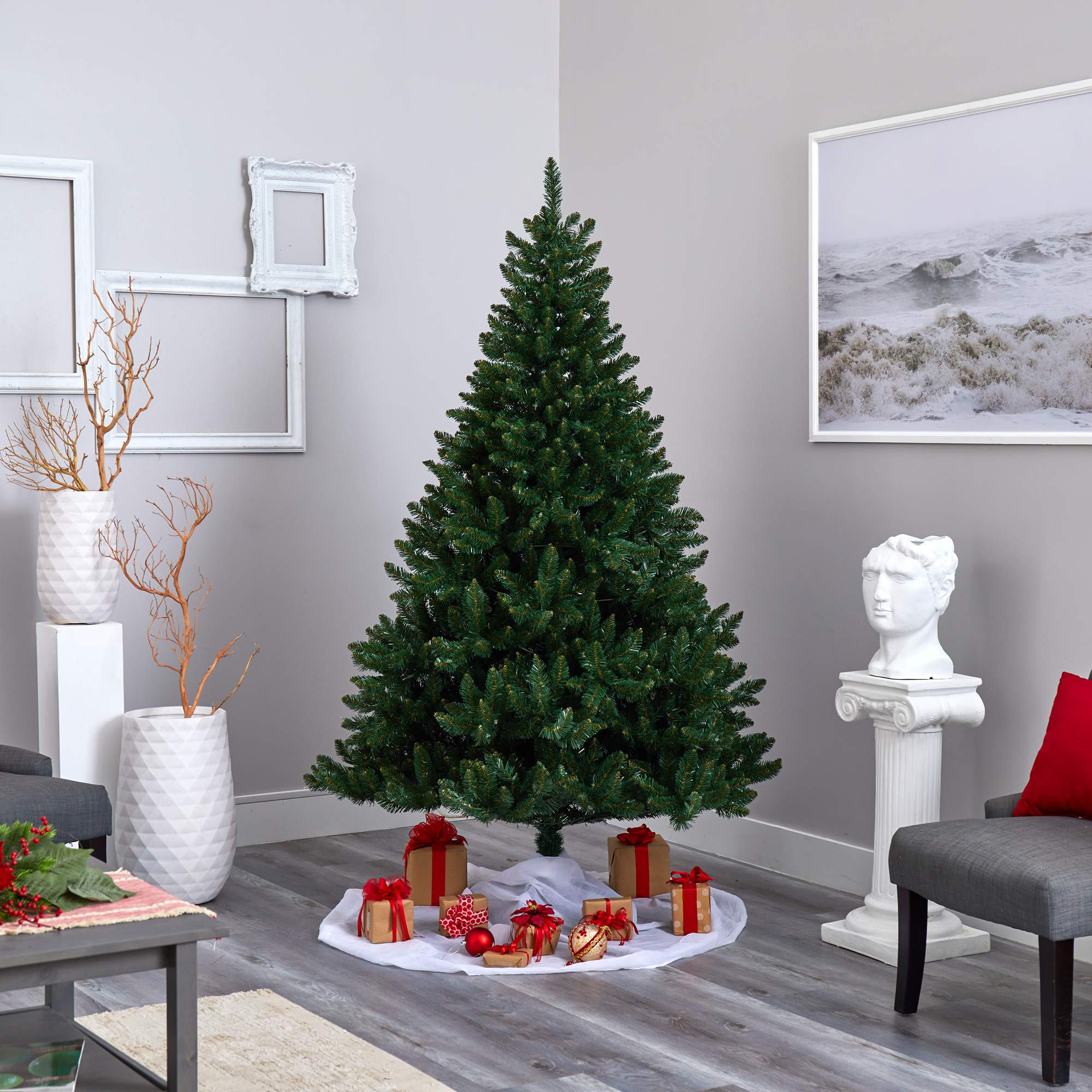 Nearly Natural 7ft Pre-Lit Artificial Christmas Tree - 400 Clear LED Lights, 1330 Bendable Branches, Northern Rocky Spruce Design for Holiday Decor | Perfect for Living Room, Office & Festive Home Decorations