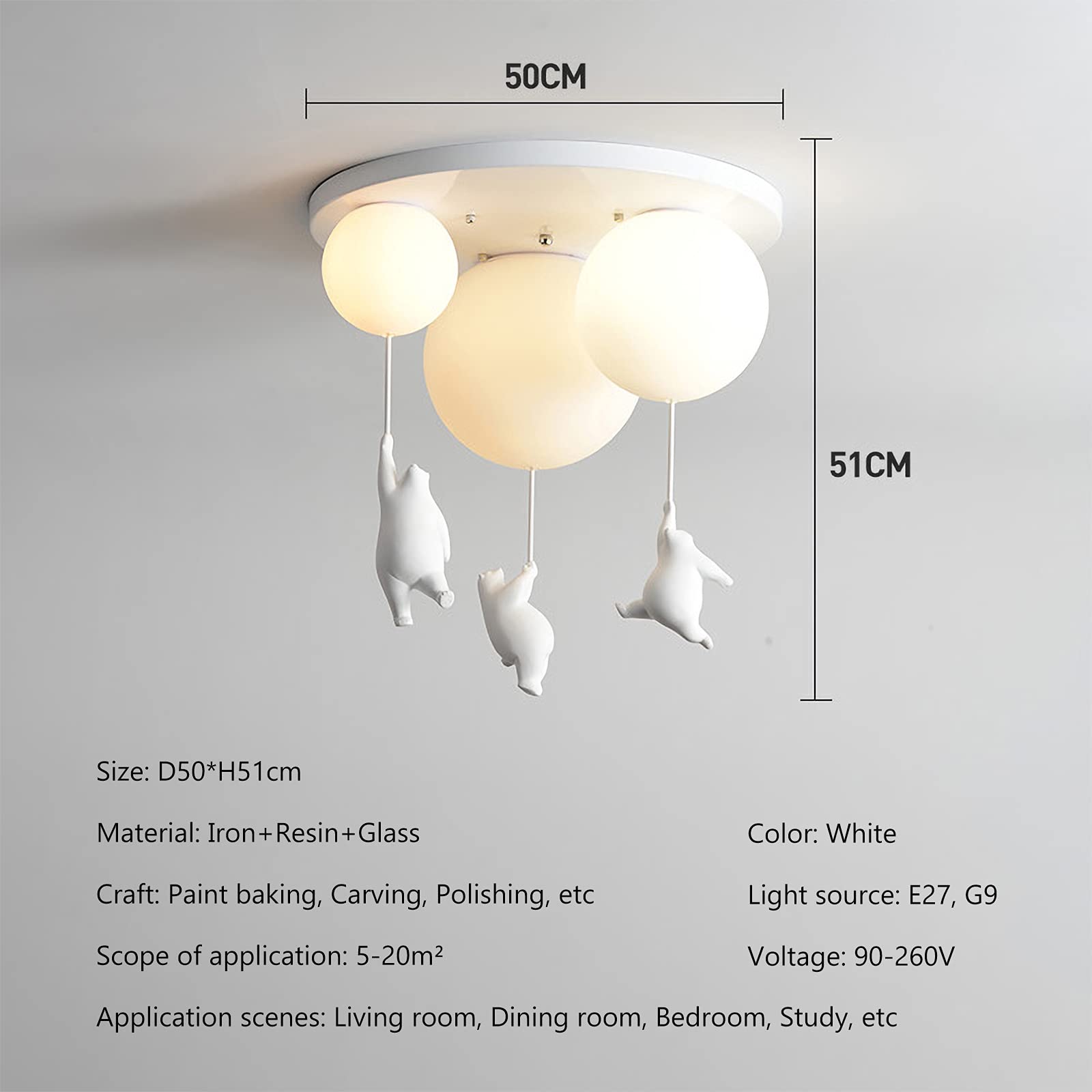 Adorable Cartoon Bear Flush Mount Ceiling Light with White Glass Shade - Cute Nursery Lighting for Kids Bedroom, Playroom, Boys & Girls Room, Living Room Decor | Perfect for Children's Spaces and Cozy Home Ambiance