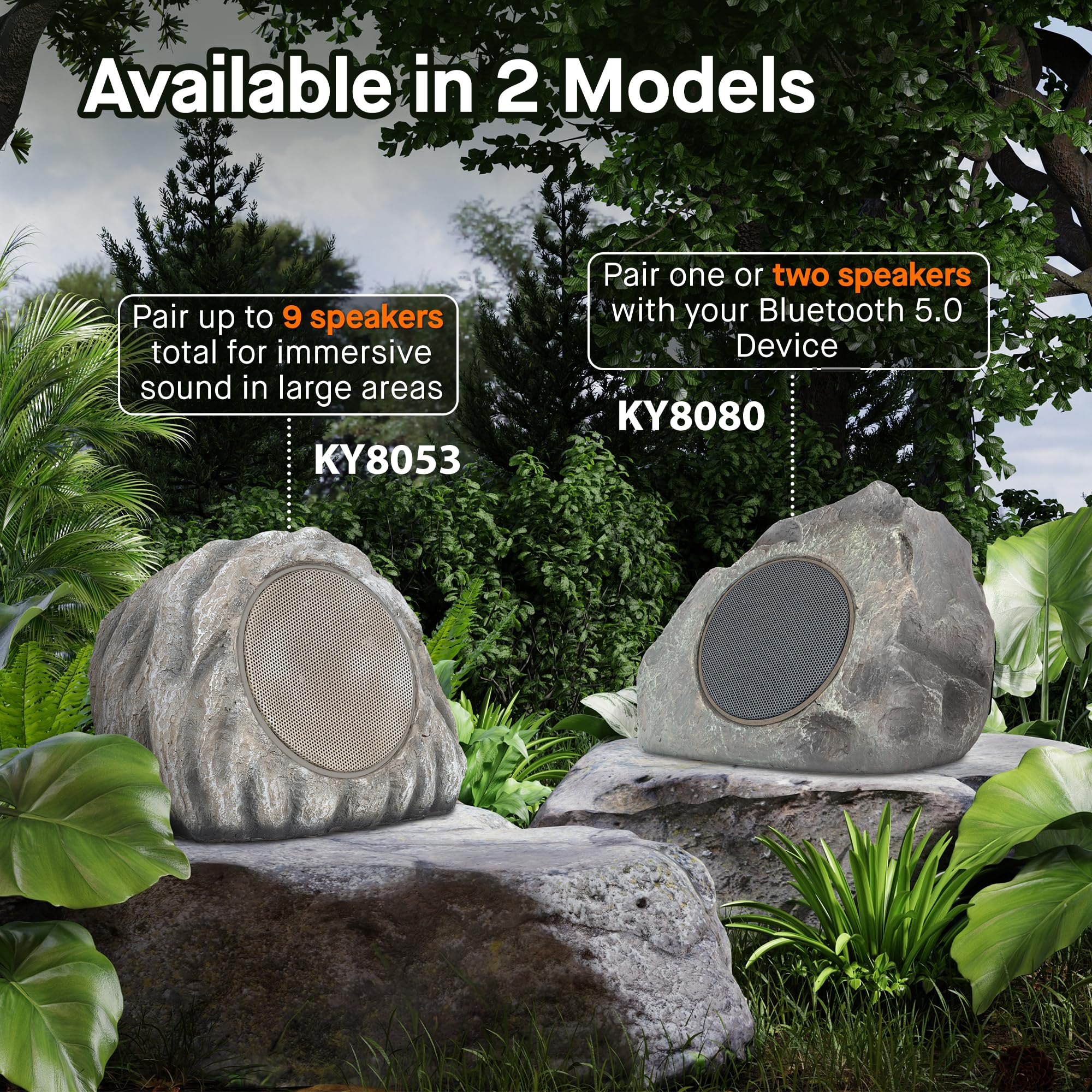 Homewell Solar Rock Speakers - Wireless Bluetooth Outdoor Waterproof Speakers - Weatherproof Landscape Speakers for Pool, Patio, Deck, Backyard, Garden - Year Round Outdoor Use (2-Pack, Grey) - Perfect for Summer BBQs, Pool Parties & Garden Relaxation