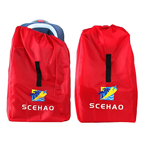 SCEHAO Airplane Car Seat Travel Bag - Durable & Waterproof for Booster, Convertible & Infant Car Seats - Includes Storage Pouch (2 Pack, Red) - Perfect for Air Travel, Road Trips & Storage Protection