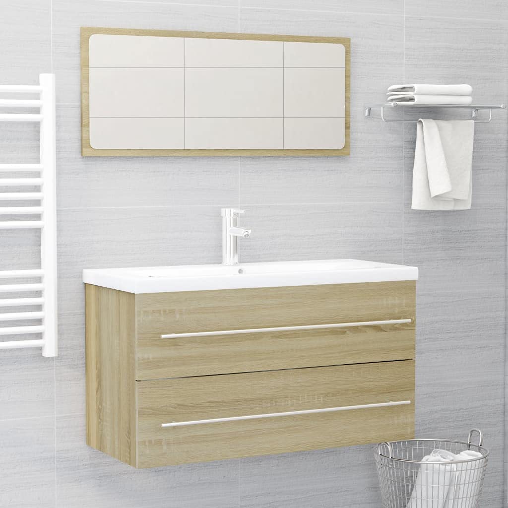 Freestanding Bathroom Storage Cabinet with Mirror - Sonoma Oak Vanity Organizer for Sink Basin, Perfect for Small Bathrooms & Powder Rooms