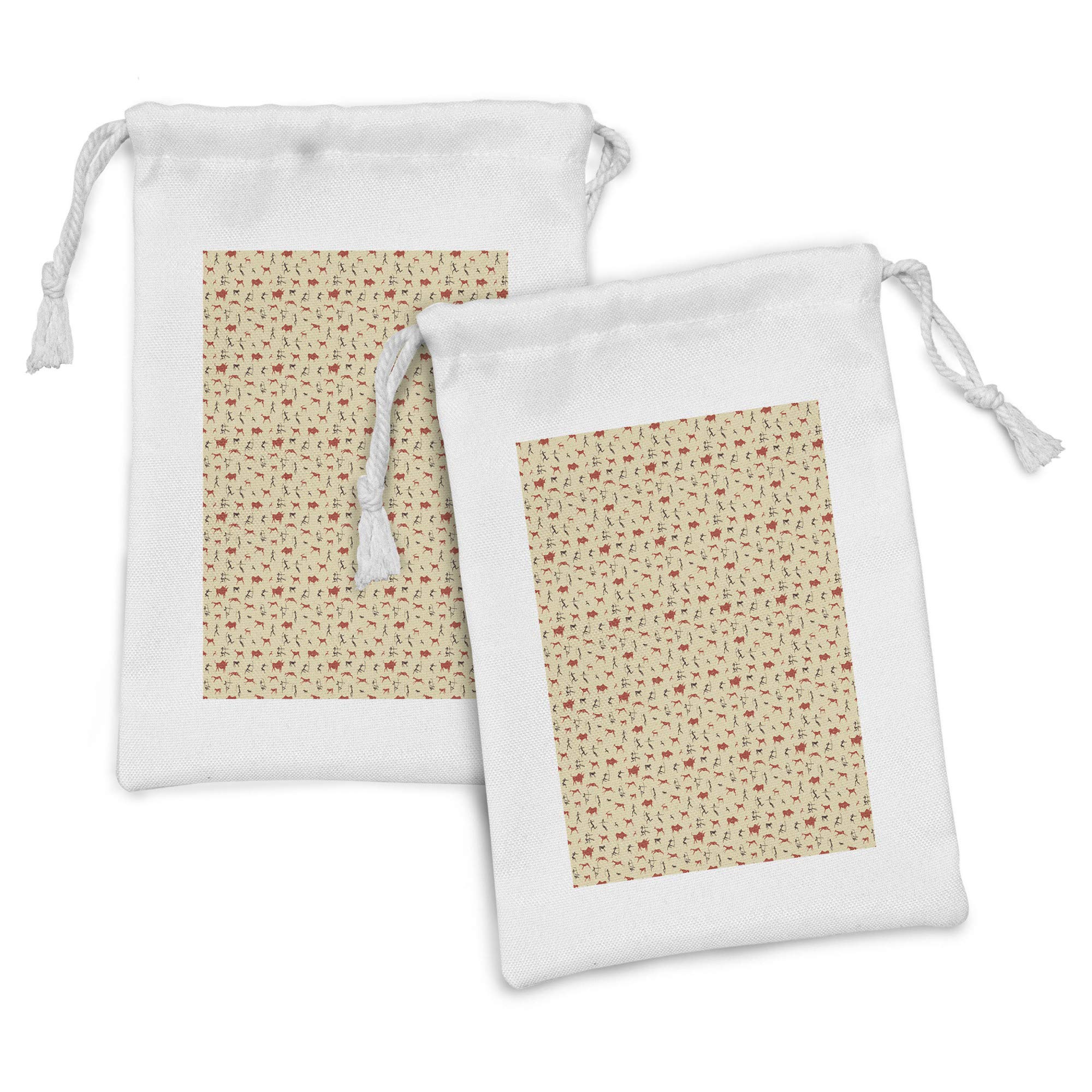 Ambesonne 2-Pack Deer Hunting Fabric Pouches with Prehistoric Bull Chasing Aboriginal Archery Design - 9