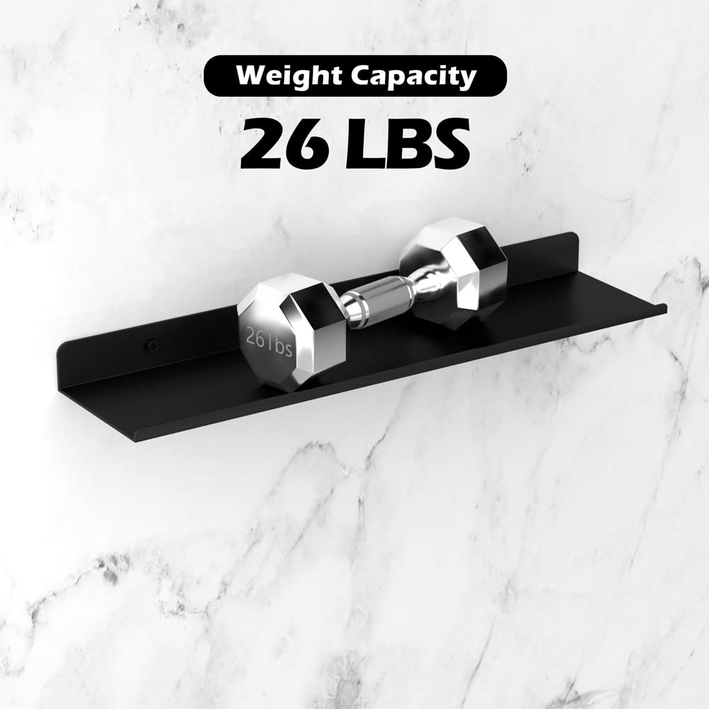 Metal Floating Shelves Set of 4 - Matte Black Wall Mounted Industrial Shelving for Home Decor, Photos & Display - Perfect for Living Room, Bedroom & Office Organization