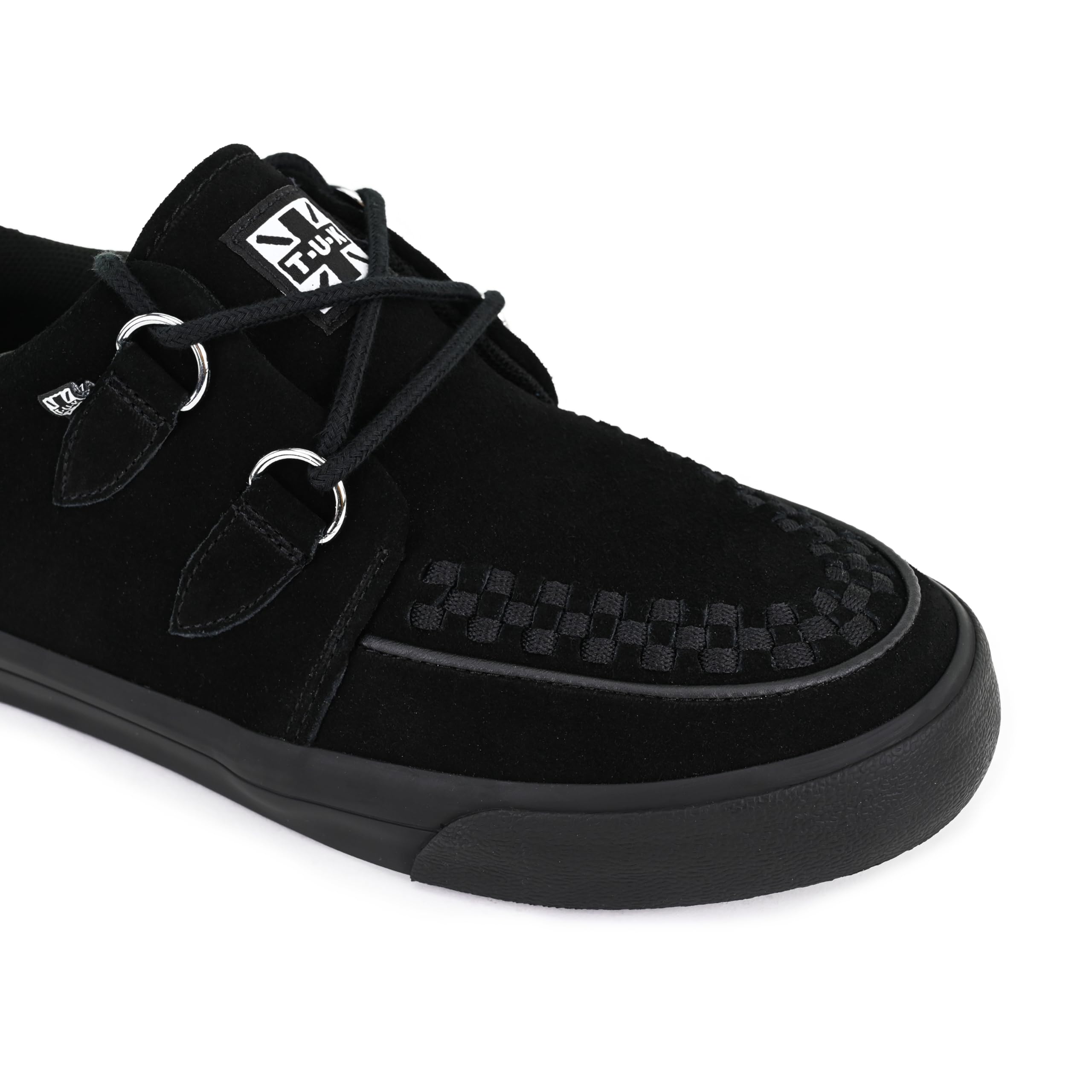 TUK Black Suede Creeper Sneakers for Women & Men - D-Ring Lace Up Platform Shoes | US Women's Size 11 / Men's Size 9 | Perfect for Goth, Punk & Alternative Fashion Styles