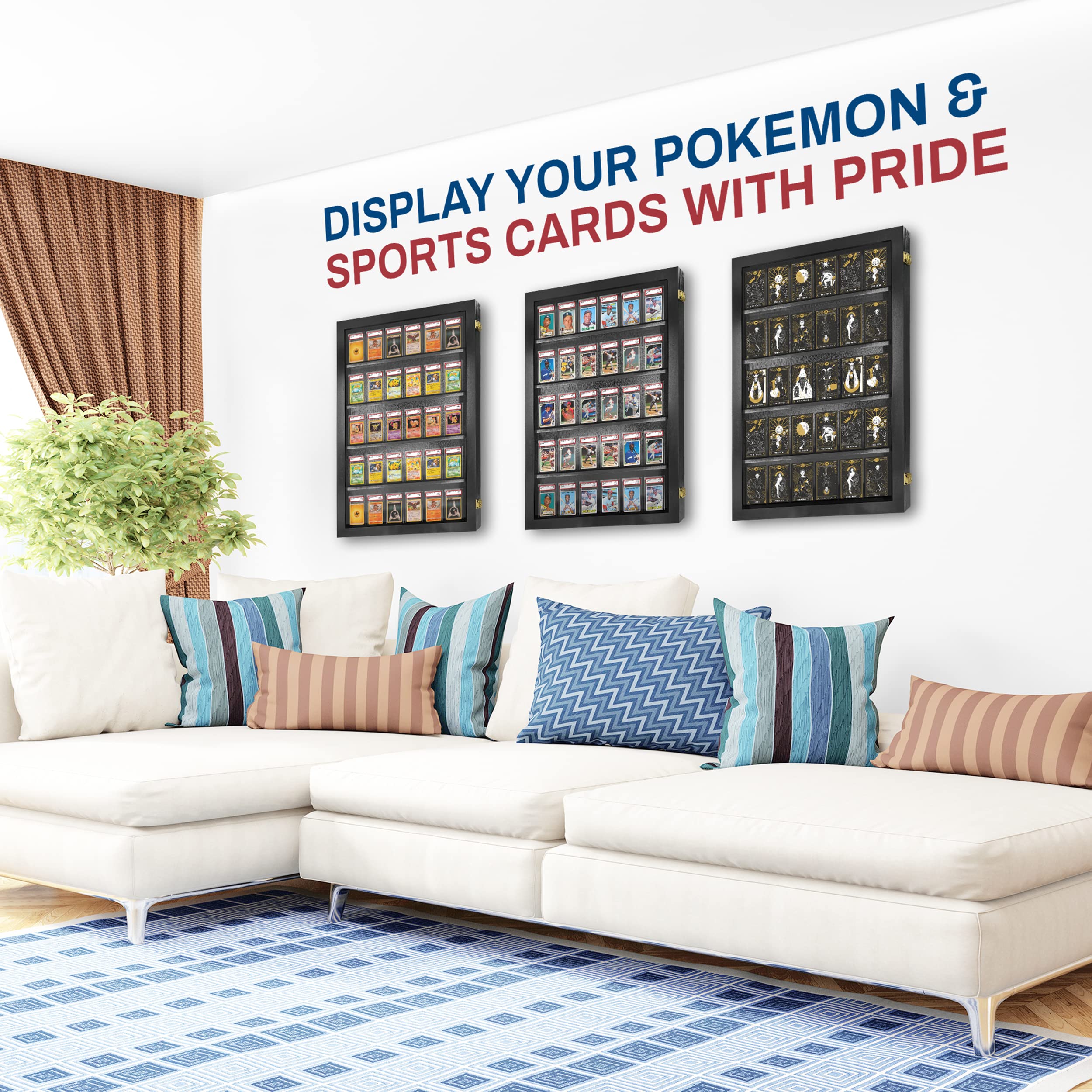 35 Graded Baseball Card Display Case - Lockable Sports Card Frame with UV Protection for PSA Graded Cards - Perfect for Pokemon, Football & Basketball Card Collections - Ideal for Home Display, Office Decor & Collector Showcases