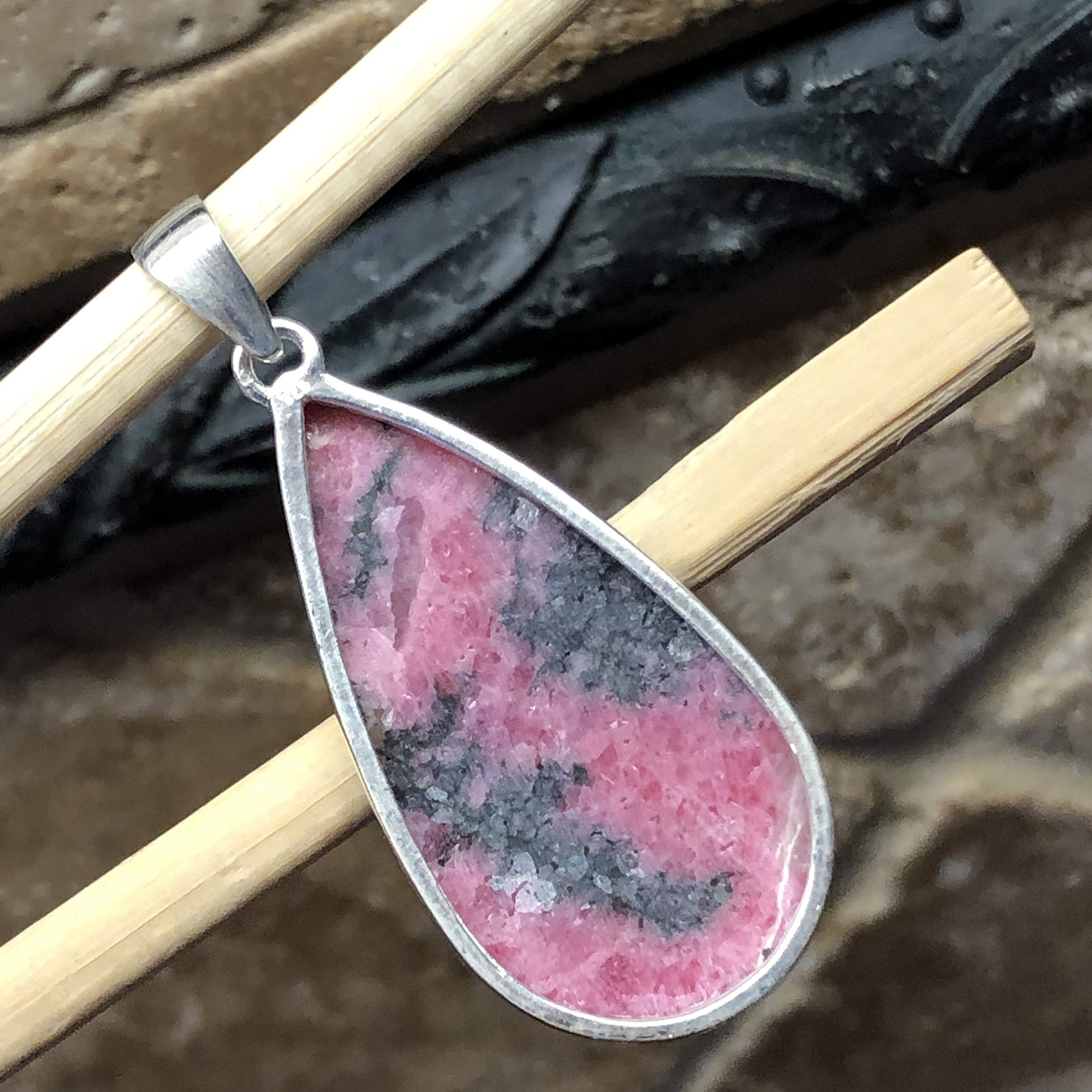 Natural Pink Rhodonite 925 Sterling Silver Pendant Necklace - 50mm Handmade Gemstone Jewelry for Women - Perfect for Meditation, Healing & Spiritual Gifts