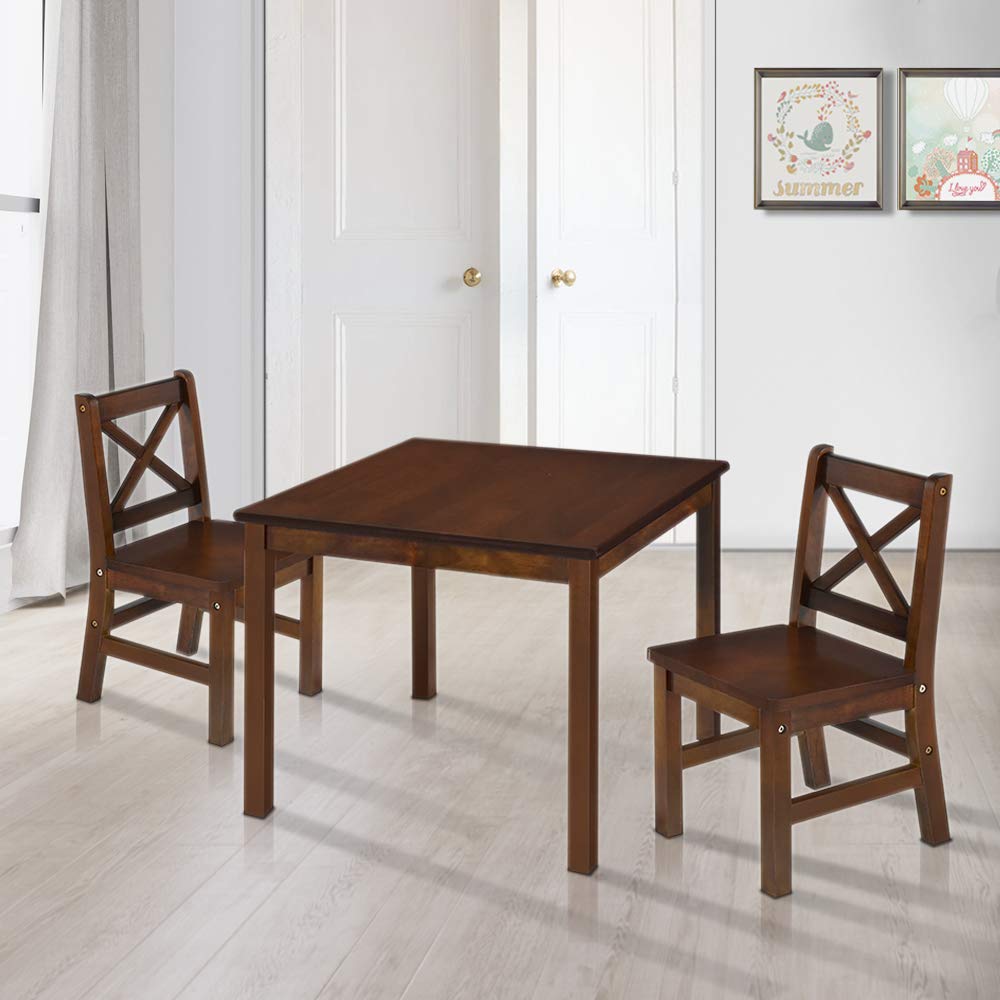 Solid Hardwood Kids Table and Chair Set (2 Chairs Included) - 3 Piece Coffee Finish - Perfect for Playroom, Preschool & Homeschool Learning Activities