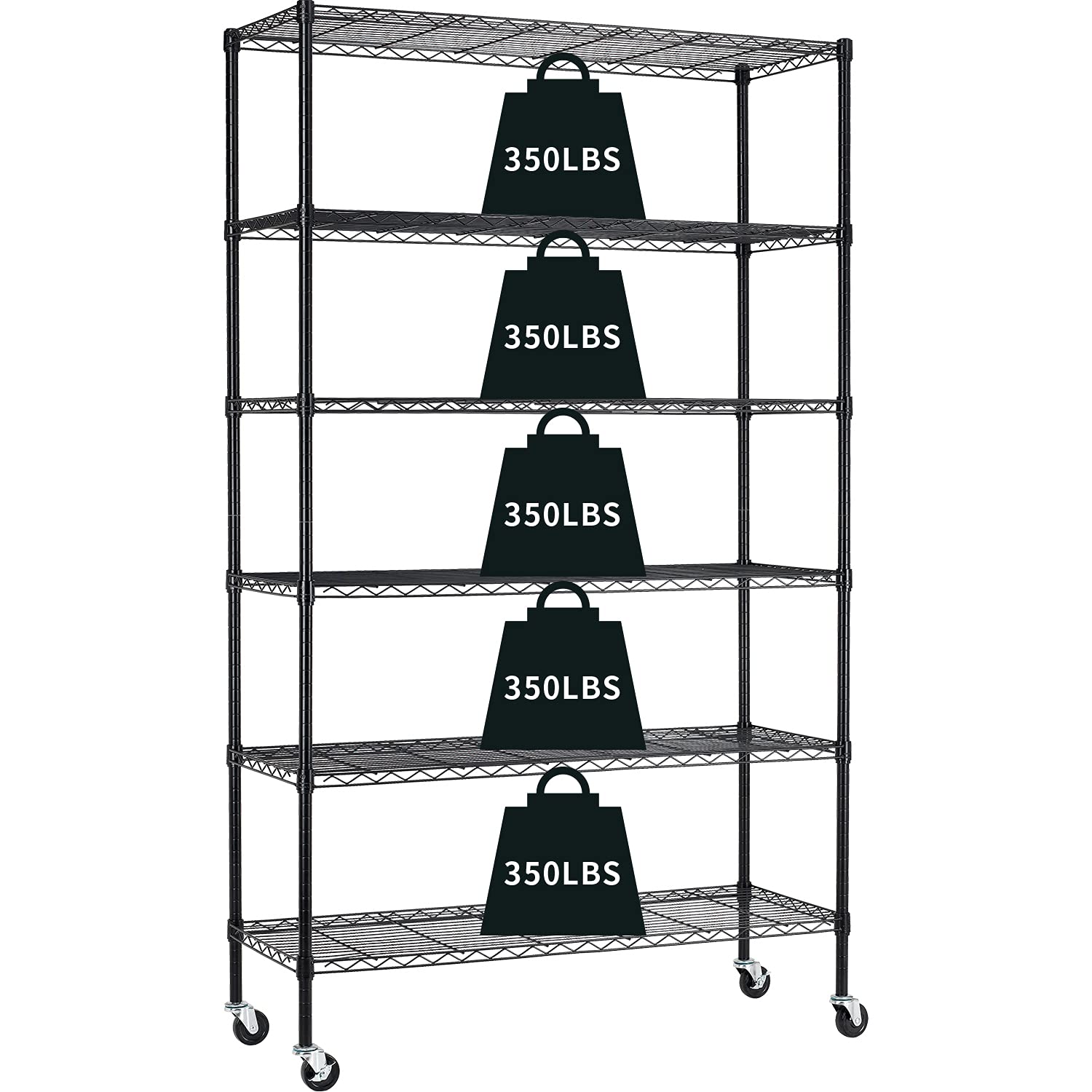 HCY 6-Tier Heavy Duty Metal Shelving Unit, 82x48x18 Adjustable Steel Wire Shelves with Casters - Sturdy Garage Storage for Pantry, Kitchen, Warehouse & Workshop Organization (Black)