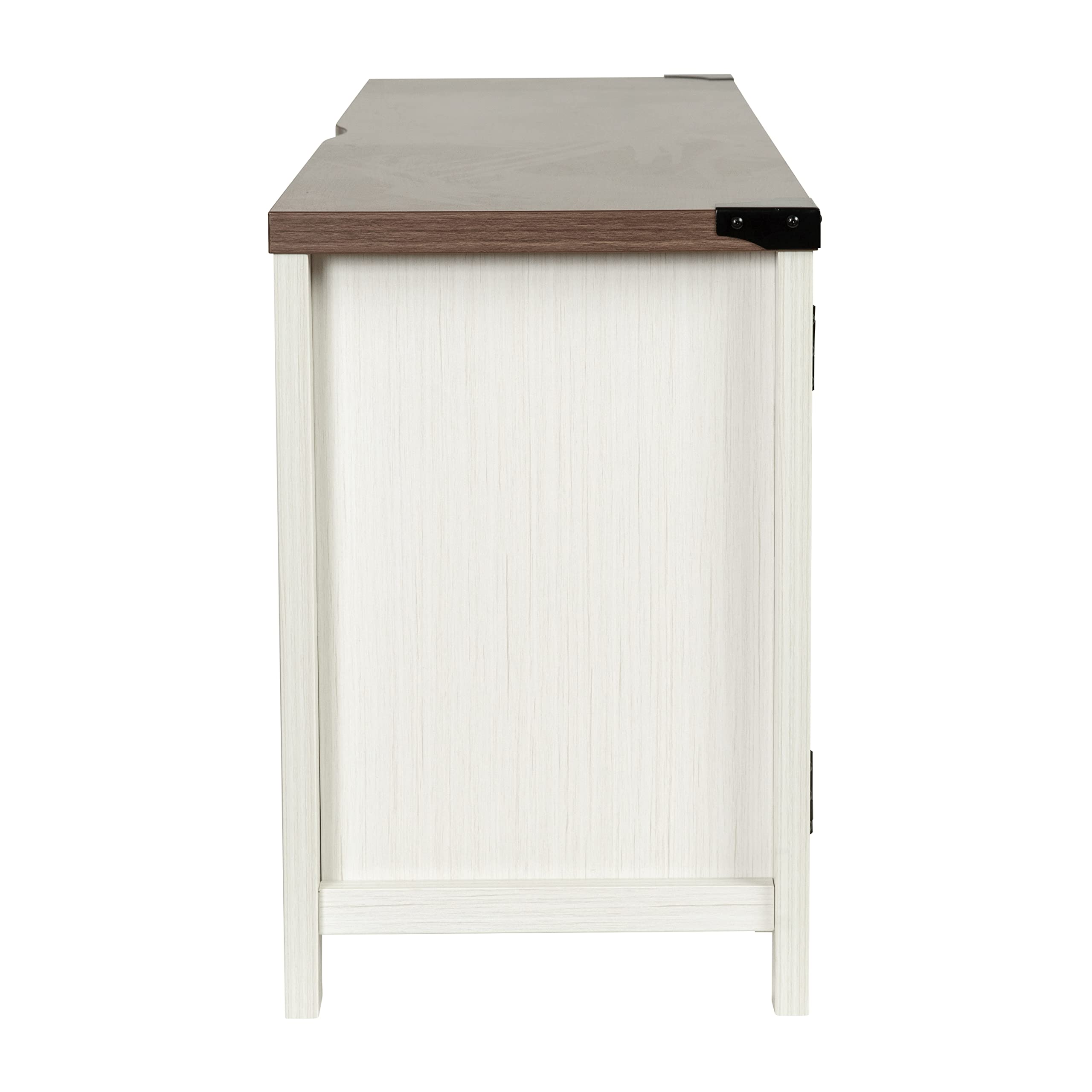 Modern Farmhouse Barn Door TV Stand - White Wash 59 Inch Entertainment Center for 65 Inch TVs - Adjustable Middle Shelf - Perfect for Living Room, Bedroom & Home Theater Decor