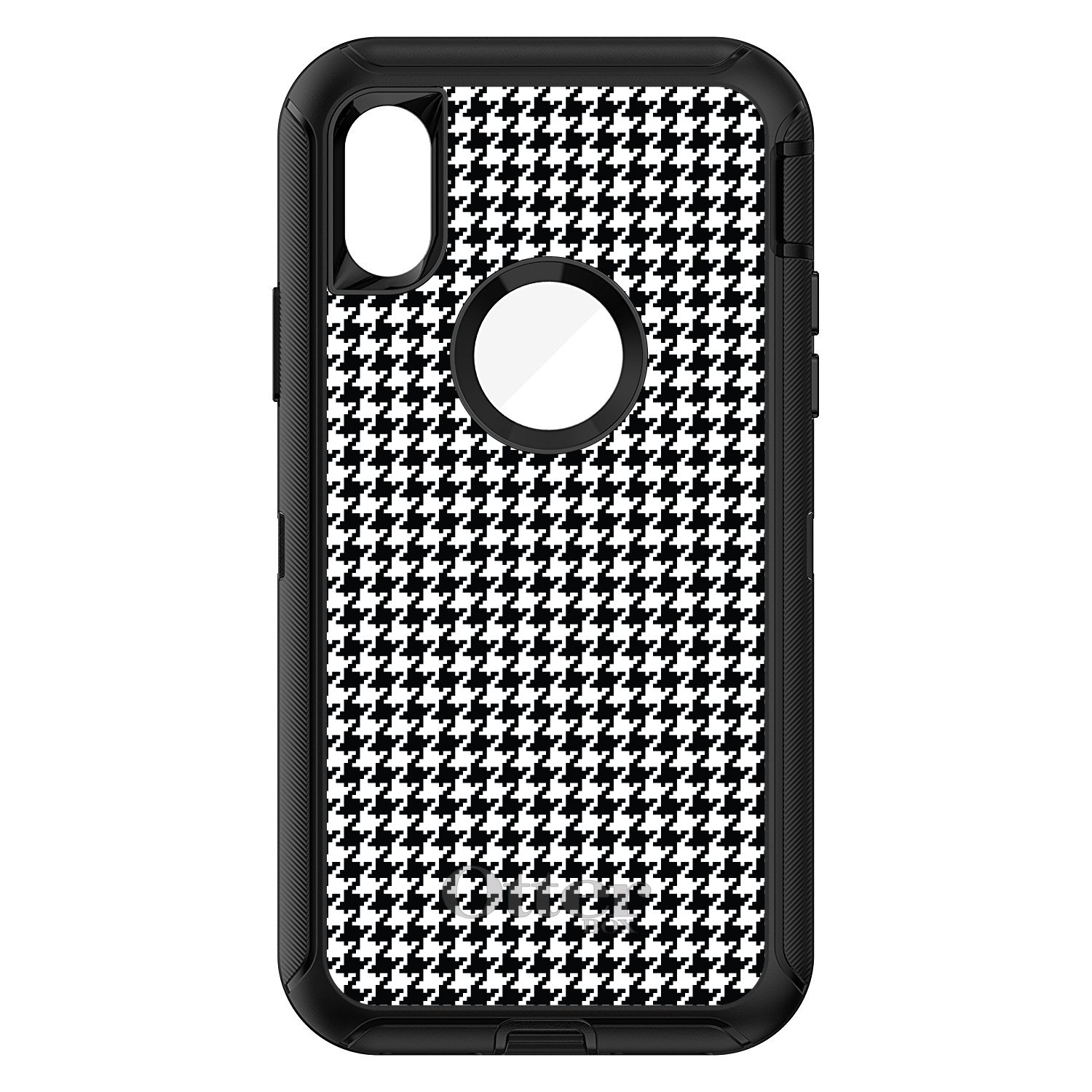 DistinctInk iPhone XR Case (6.1 Inch Screen) - Durable Protective Phone Cover with Black & White Houndstooth Pattern - OtterBox Defender Replacement - Perfect for Work, Travel & Everyday Use