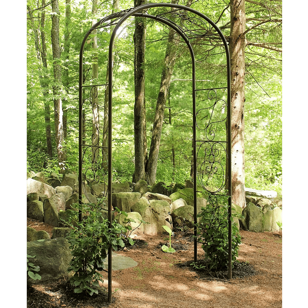 Ferro Firenze Arbor by Achla Designs - Elegant Wrought Iron Garden Arbor for Outdoor Weddings, Vineyards & Landscaping