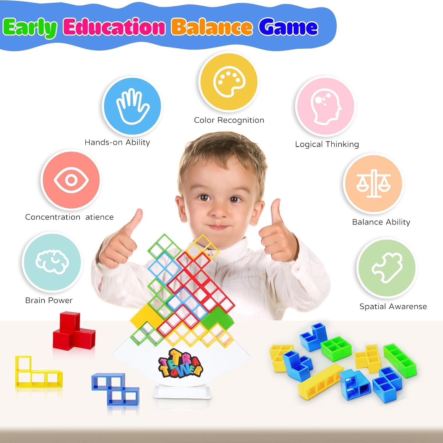 LANLV 48 Pcs Tetra Tower Stacking Blocks - Fun Balance Game for Kids & Adults, Building Blocks Toy for Family Game Night, Team Building Activities & Stress Relief
