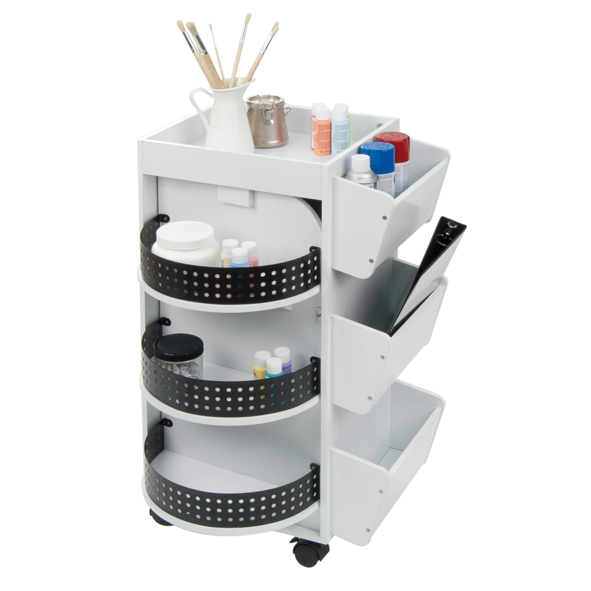 Studio Designs Swivel Organizer - White | 360° Rotating Desktop Storage for Office Supplies, Makeup, or Craft Tools | Perfect for Home Office, Beauty Vanity & Workspace Organization