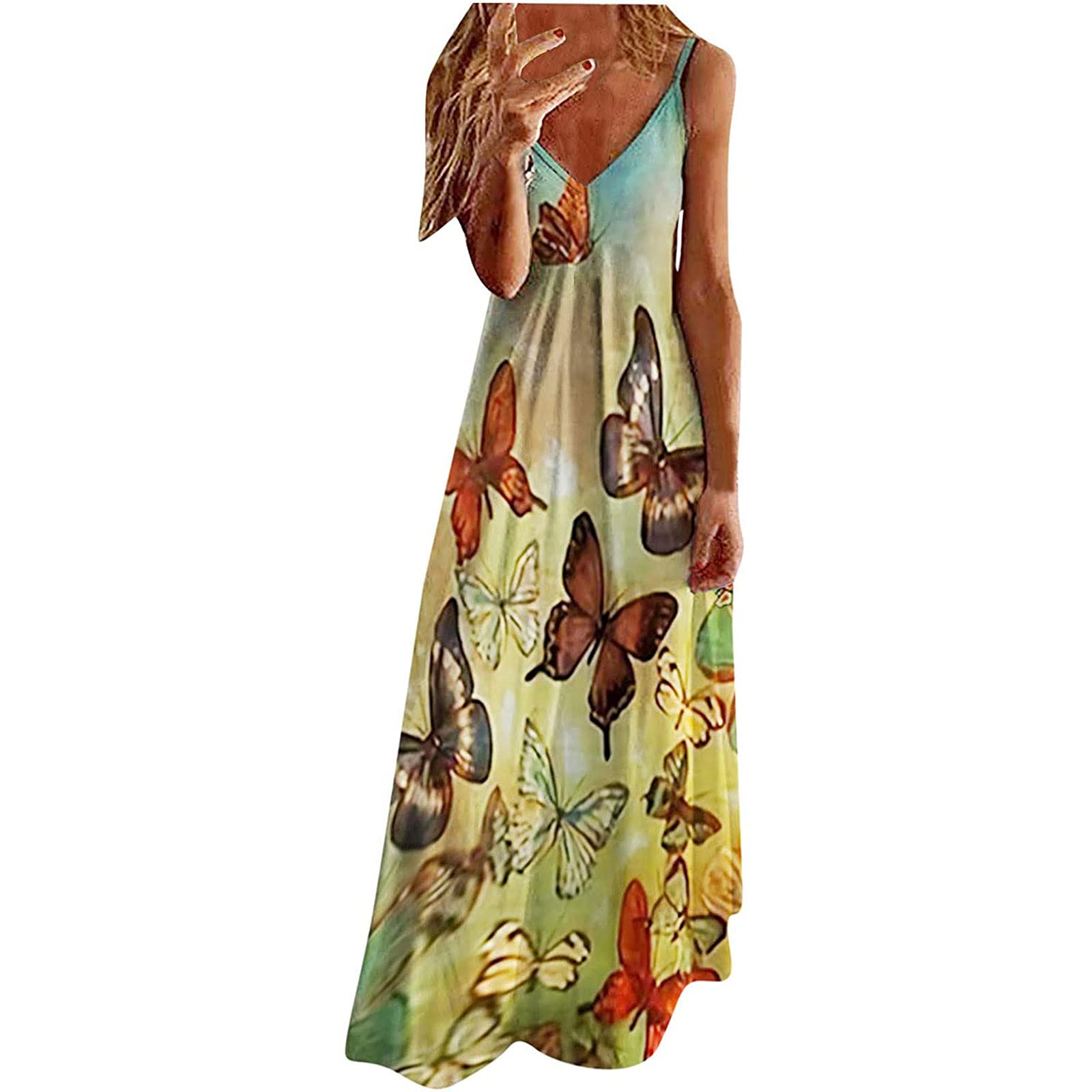 Ixnzadn Women's Summer Dresses - Casual Sleeveless V-Neck Flowy Maxi Sundress with Floral Print | Perfect for Beach Vacations, Pool Parties & Summer Outings