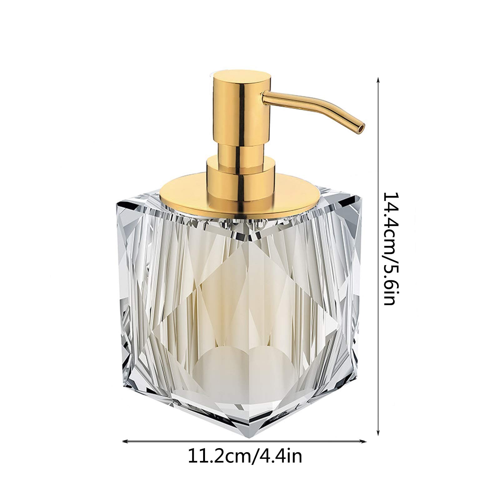 Premium 250ml/8.8oz Crystal Glass Soap Dispenser with 10-Grade Electroplated Gold Pump - Elegant Square Design for Bathroom, Kitchen & Vanity - Luxury Lotion Bottle for Liquid Soap, Hand Wash & Shampoo