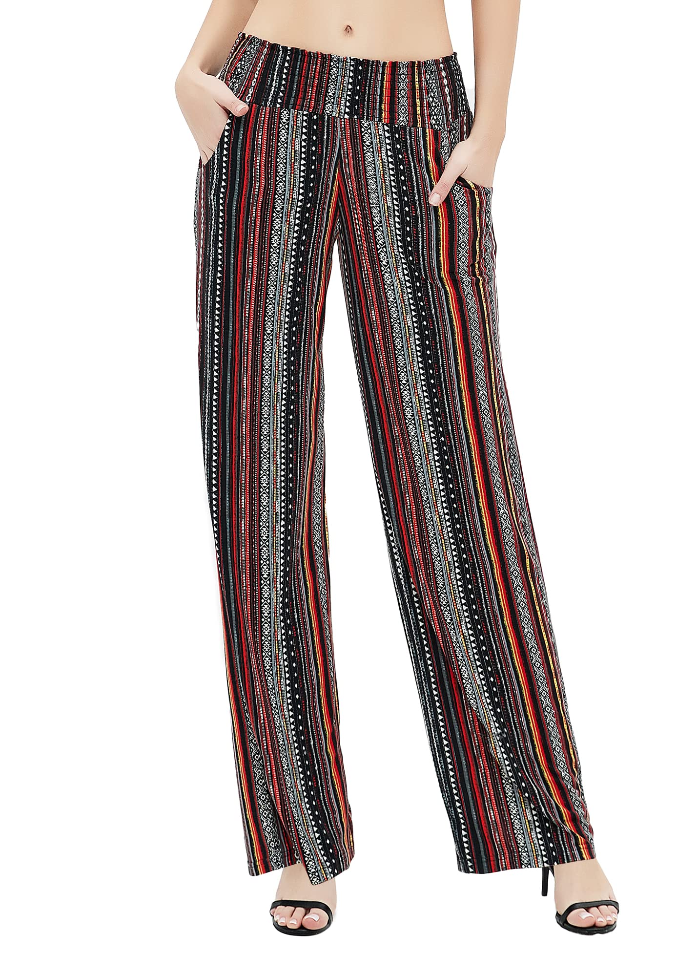 Urban CoCo Women's Boho Palazzo Pants - Wide Leg Beach Lounge Pants with Pockets | High Waisted Comfort Pants for Summer, Vacation & Yoga