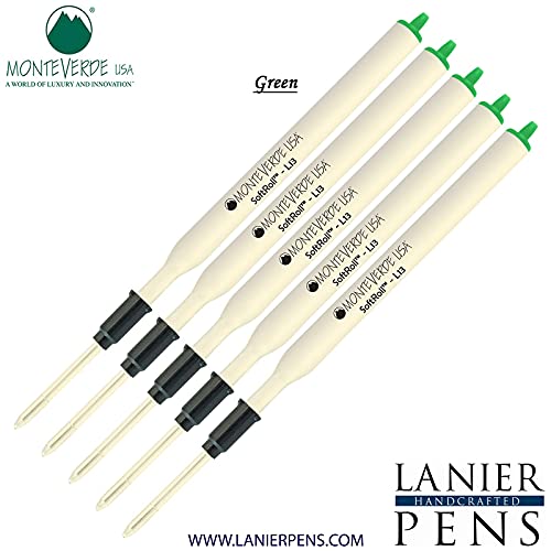 Monteverde Soft Roll Ballpoint L13 Ink Refill 5-Pack - Compatible with Lamy Style Pens - Green Medium Tip 0.7mm - Perfect for Office, School & Everyday Writing