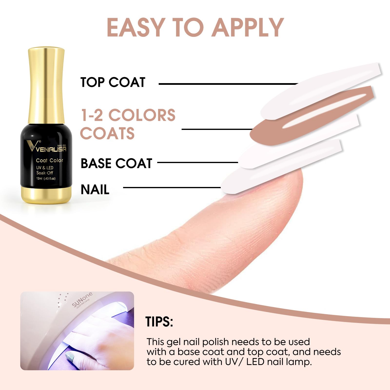 VENALISA Nude Gel Nail Polish - 12ml Natural Nude Color Soak Off UV Gel Polish for Salon & DIY Manicure at Home - Long Lasting Nail Art for Women & Girls - Perfect for Weddings, Parties & Everyday Wear