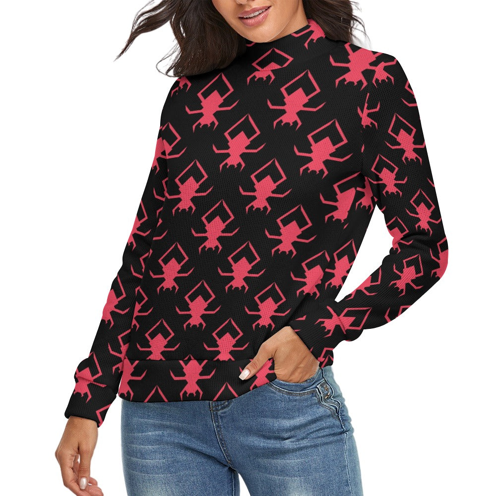 Gothic Pink Spiders Long Sleeve Turtleneck Sweater for Women - Vintage Halloween Goth Fashion Top - Perfect for Fall Winter Outfits, Party & Cosplay