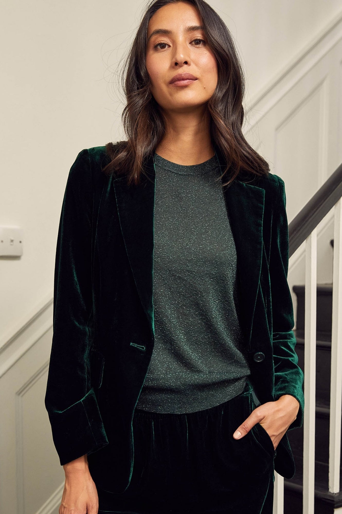 Asha Velvet Blazer for Women - Elegant Emerald Green Formal Jacket for Office Wear, Business Meetings & Evening Events