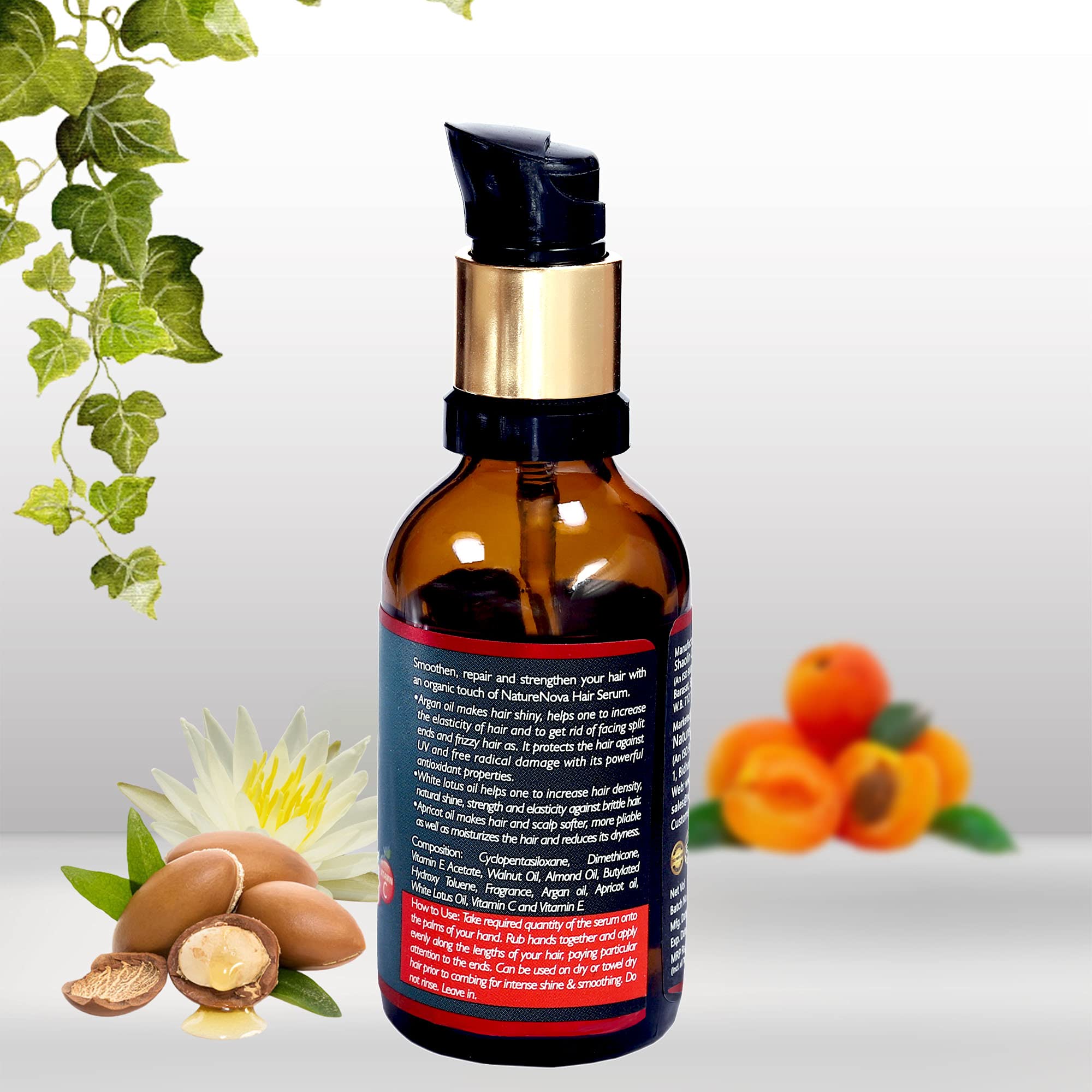 NATURENOVA HERBALS Smoothing Nourishing & Anti-Breakage Hair Serum - Moisturizes Hair, Reduces Dryness, UV & Free Radical Protection - Paraben & Mineral Oil Free (50ml) - Perfect for Damaged, Dry Hair & Heat Styling Protection