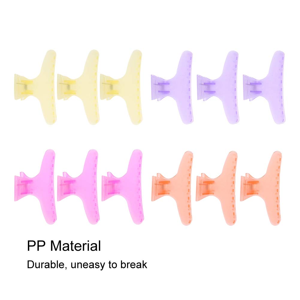 Butterfly Hair Clips for Women - Strong Hold Hair Claw Clips in Pure Colors (12 Pack) - Thick Hair Clamps for Professional Salon & Home Use - Perfect for Updos, Ponytails & Styling