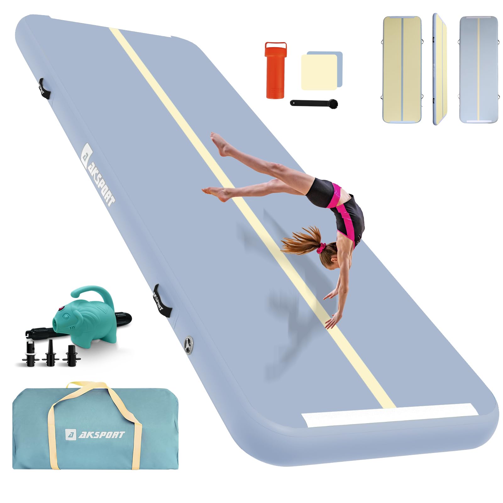 AKSPORT Inflatable Gymnastics Mat Tumble Track - 10ft to 23ft Air Tumbling Mat with Pump for Home Gym, Cheerleading & Yoga Training | Perfect for Kids, Adults & Professional Athletes