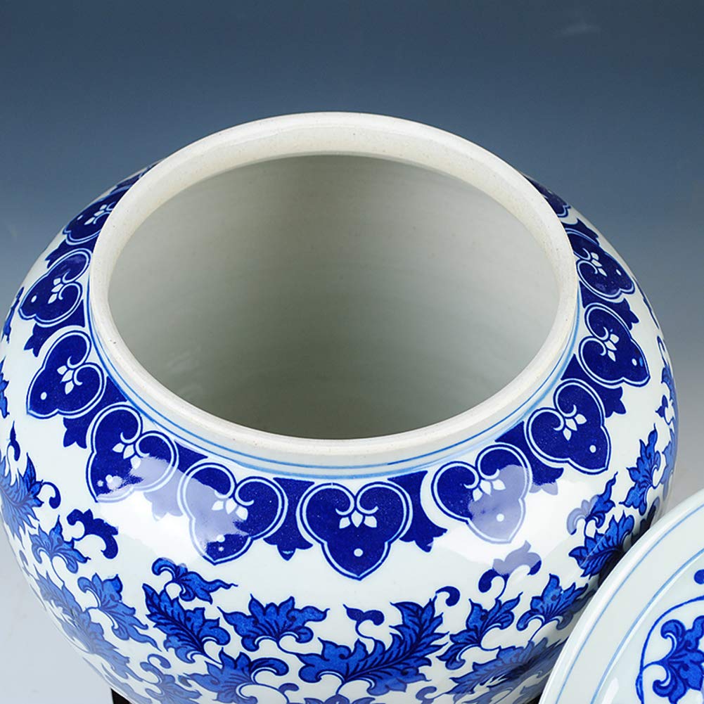 Blue and White Classic Ceramic Jar Vase - Traditional Chinese Porcelain Flower Vase with Base - Antique Home Decor Centerpiece (H30cm x W25cm) - Perfect for Living Room, Dining Table, and Wedding Decorations