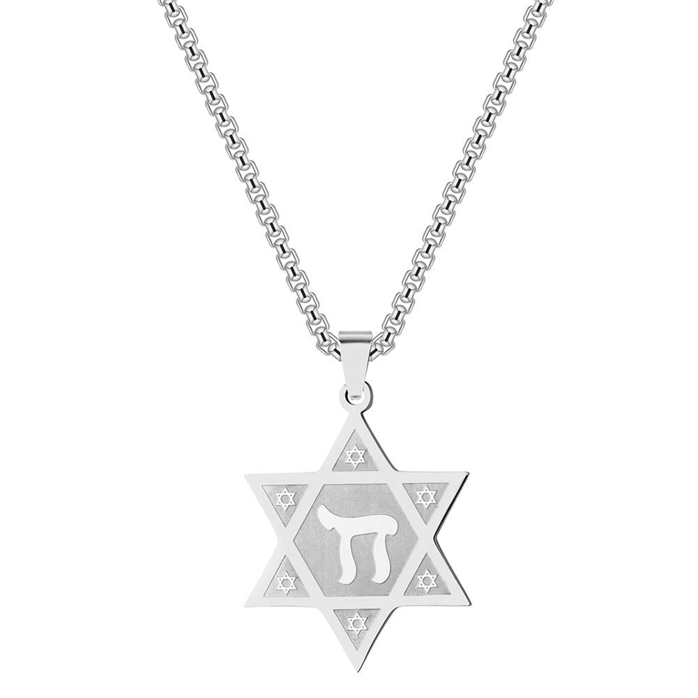 LiFashion Star of David Necklace for Men & Women - Stainless Steel Kabbalah Pendant with Hebrew Letters - Jewish & Christian Jewelry Gift with Free 23.6