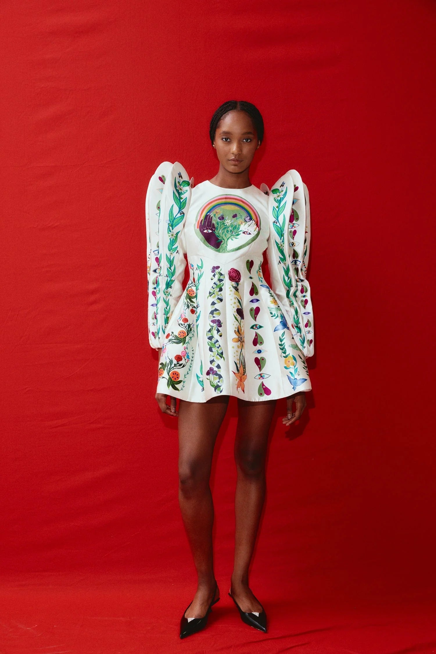 Cosmic Petal Sleeve Mini Dress - Floral Print Party Dress for Women, Night Out, Date Night & Special Occasions