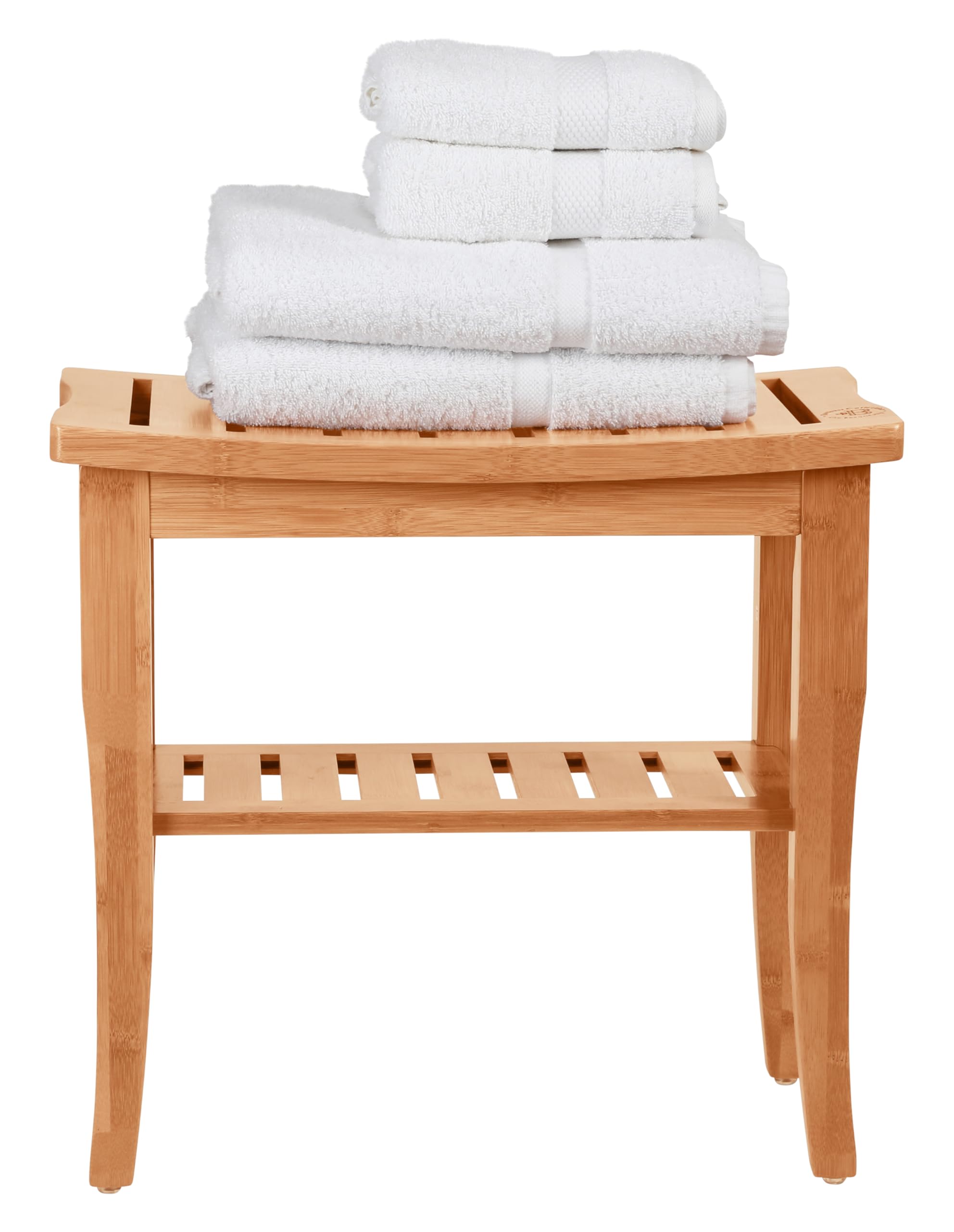 **Bamboo Shower Bench with Storage Shelf - Non-Slip Shower Seat & Bathroom Stool for Spa, Shaving & Relaxation | Indoor & Outdoor Use for Bathroom, Pool & Sauna**