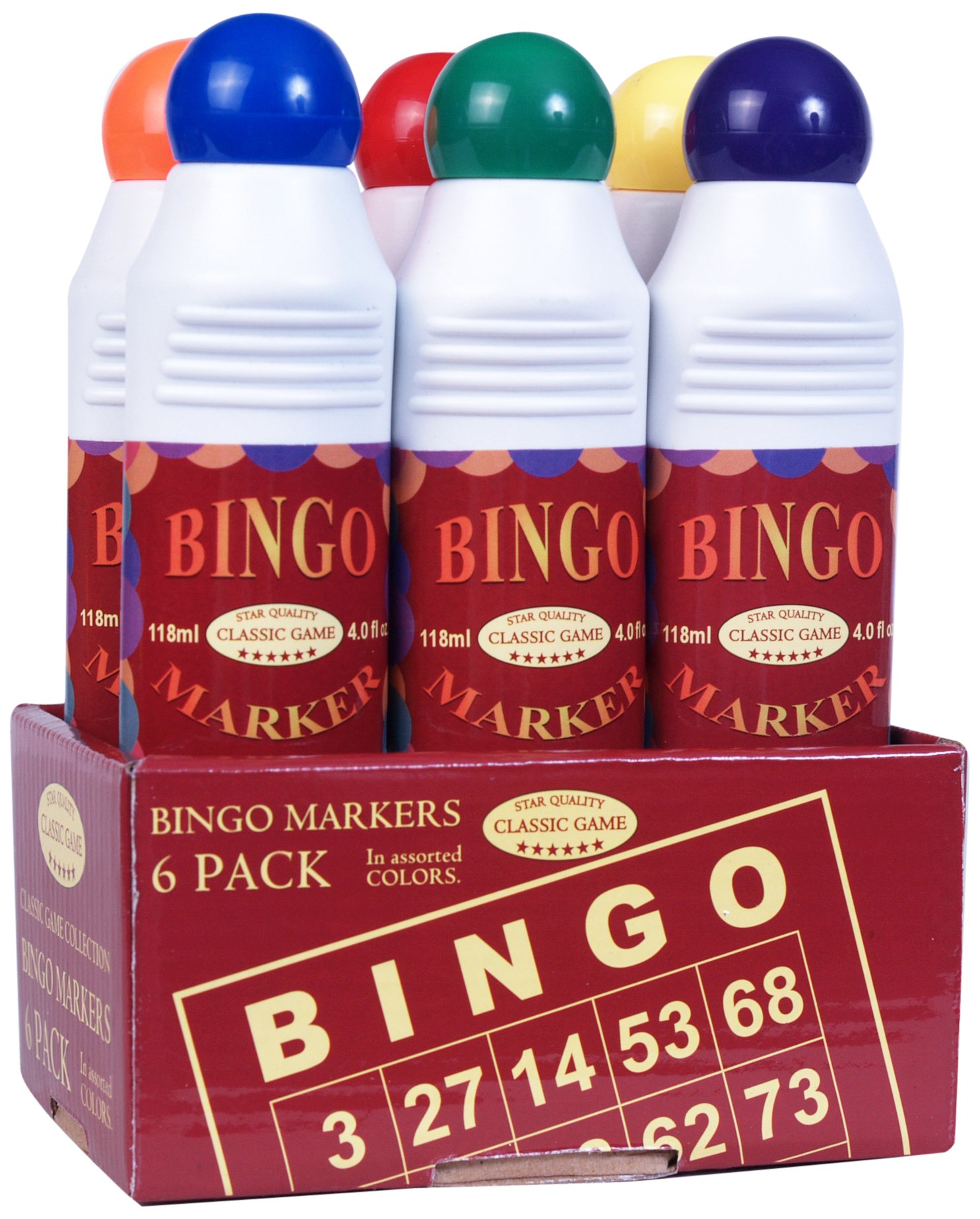 Classic Bingo Daubers Set of 6 - 4.0 FL Oz Non-Toxic Ink Markers for Bingo Games, Casino Nights & Family Game Nights - Vibrant Colors for Adults & Seniors