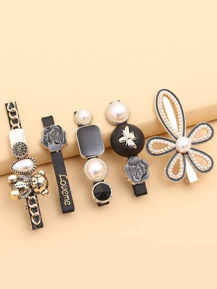 ASSU Korean Style Hair Clips - Elegant Pearl Rhinestone Metal Hairpins for Women & Girls (Pack of 5) | Perfect for Weddings, Parties & Daily Styling