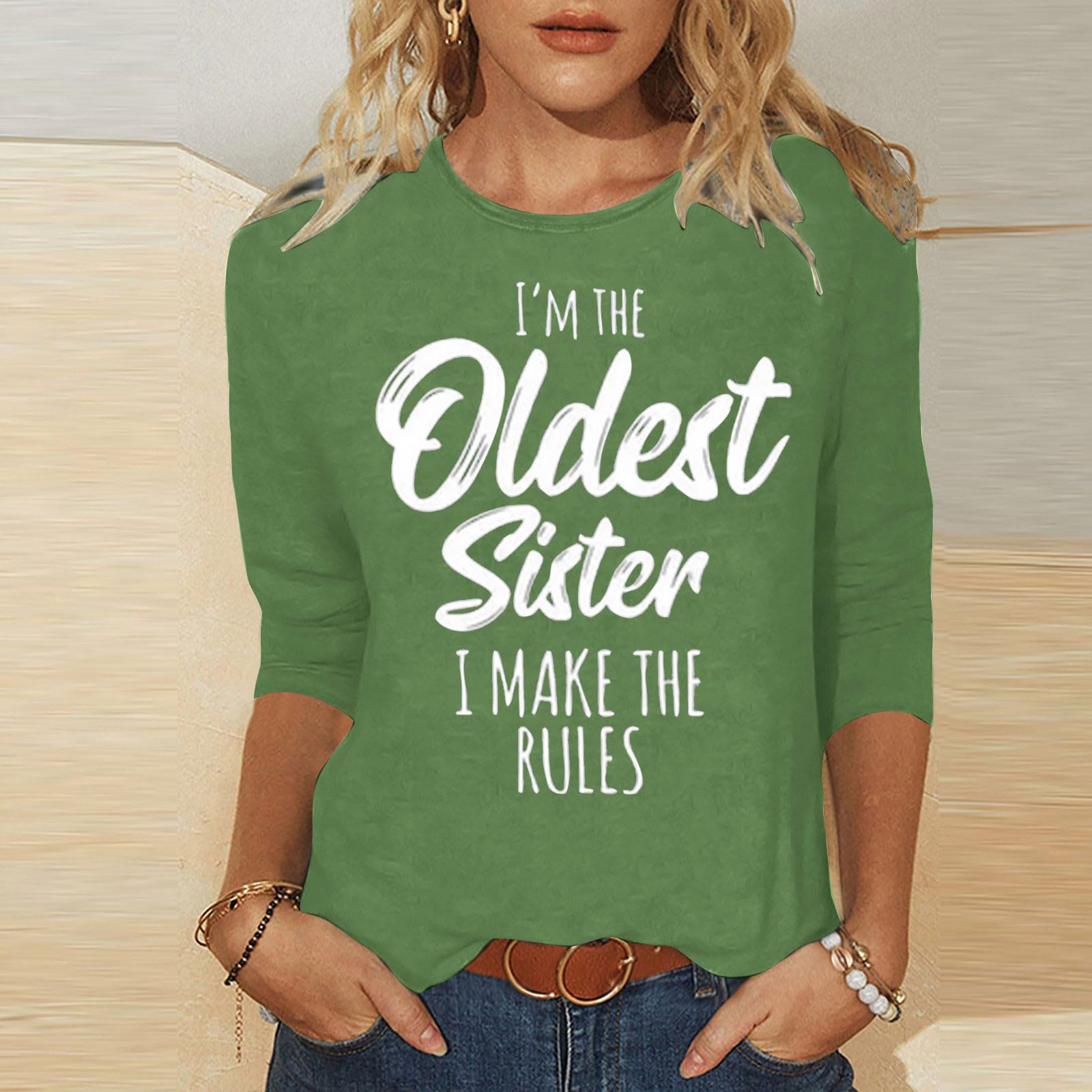 Binmer Funny Matching Sister Shirts for Women - 'I'm The Youngest/Middle/Oldest Sister' Family Pullover Tops with 3/4 Sleeves | Perfect Sister Gifts for Birthdays, Reunions & Family Photos | Women's Casual Wear for Sibling Bonding
