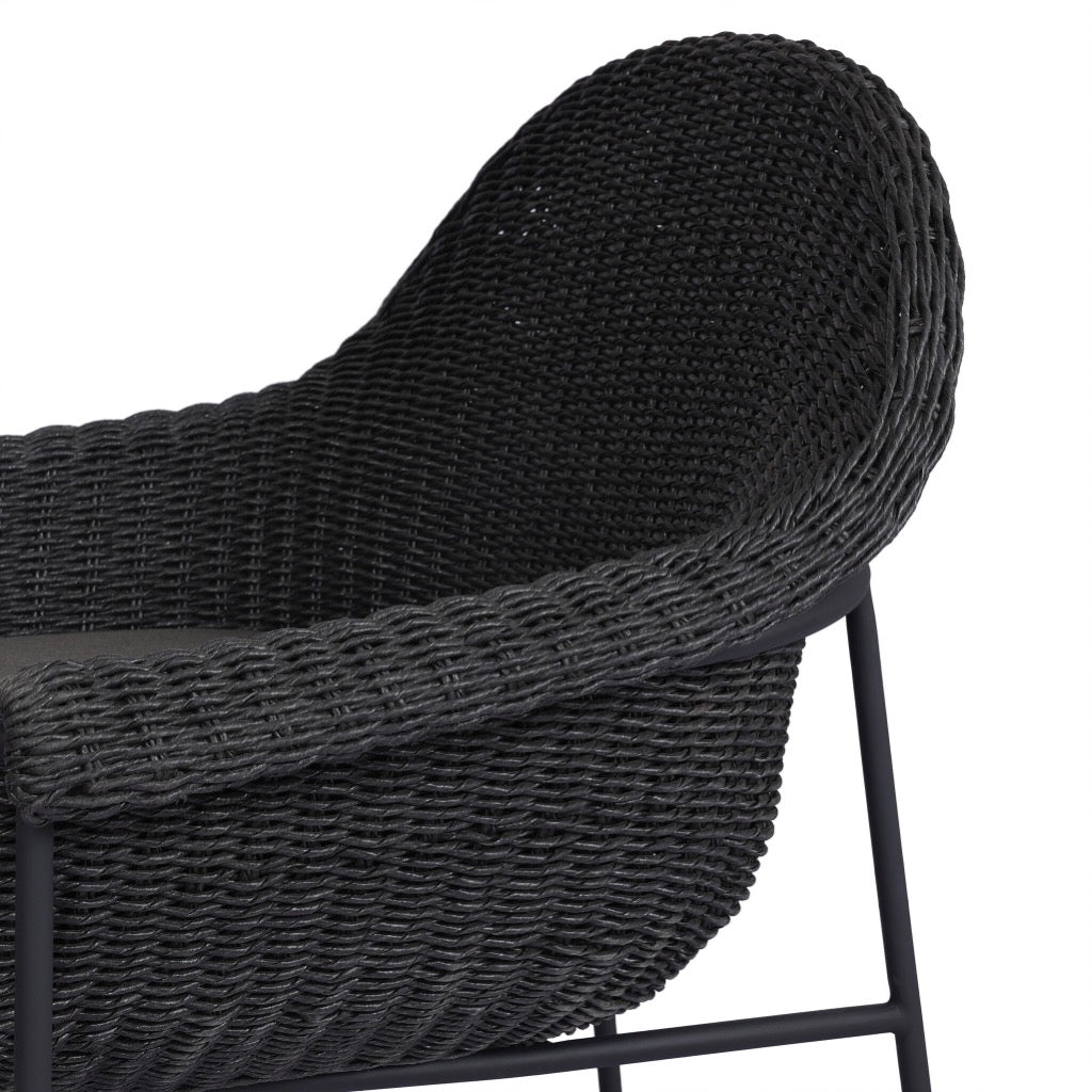 Suerte Outdoor Stool - Faux Black Hyacinth Wicker Patio Chair - Perfect for Garden, Poolside & Backyard Relaxation
