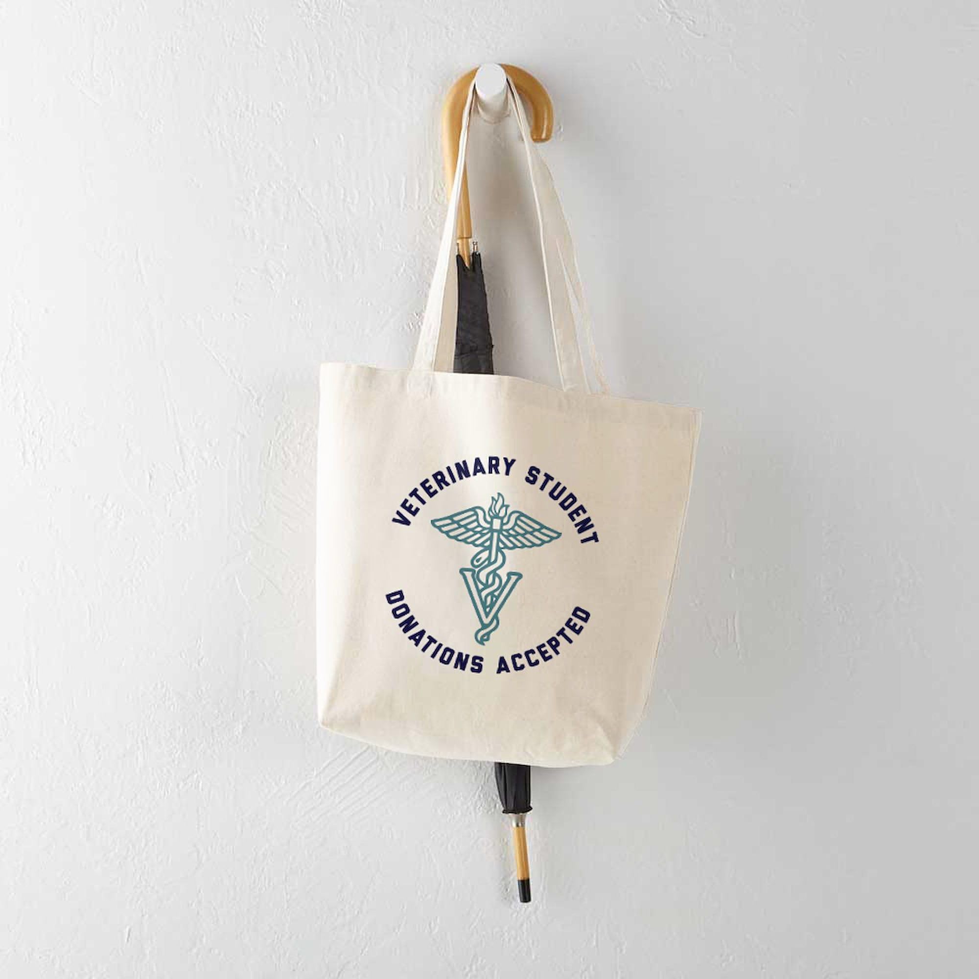 Veterinary Student Donations Accepted Tote Bag - Natural Canvas Reusable Shopping Bag for Vet School, Clinics & Animal Shelter Support