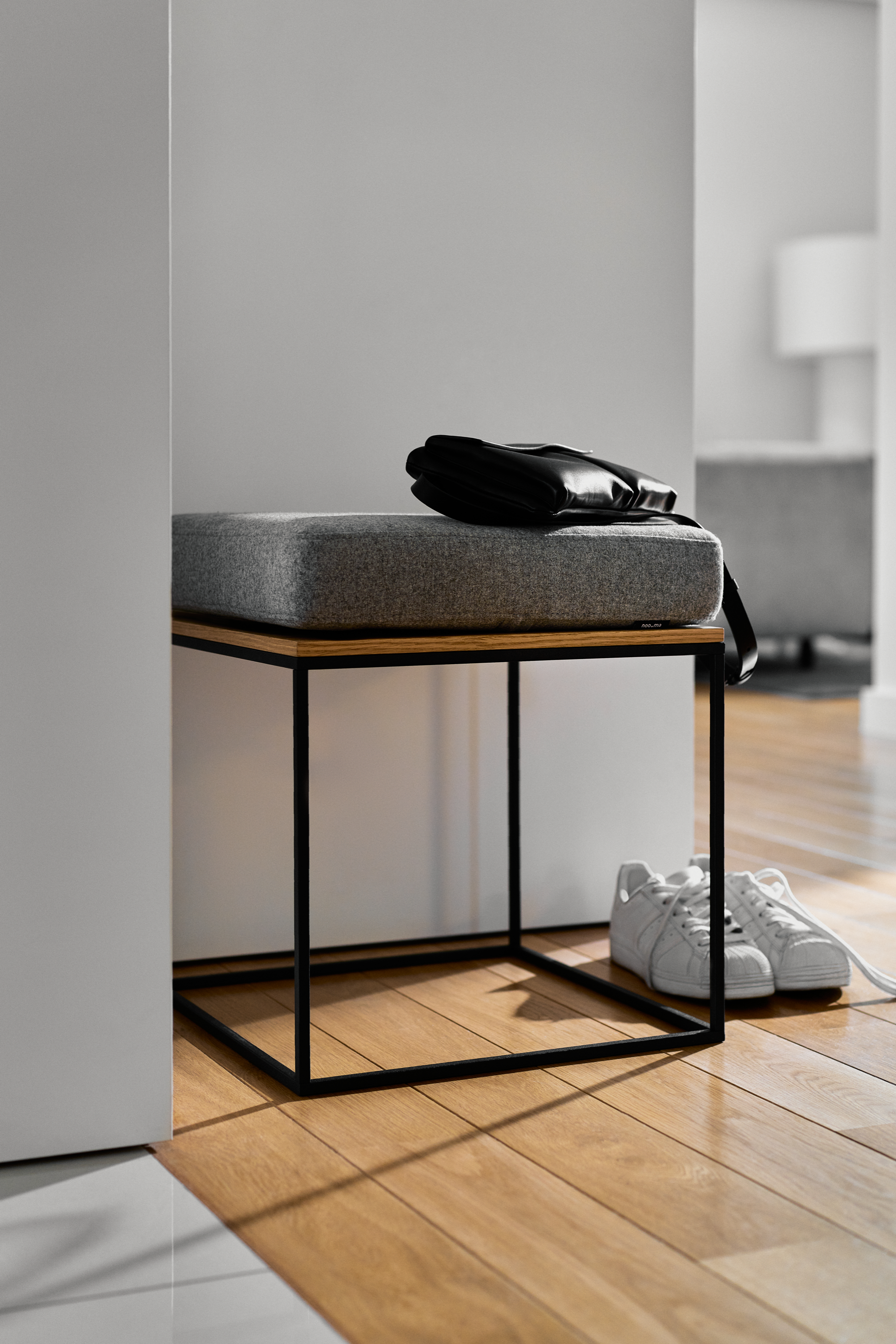 Feo Pouf Ottoman - Black & Dark Grey Modern Footrest Stool for Living Room, Bedroom, or Office