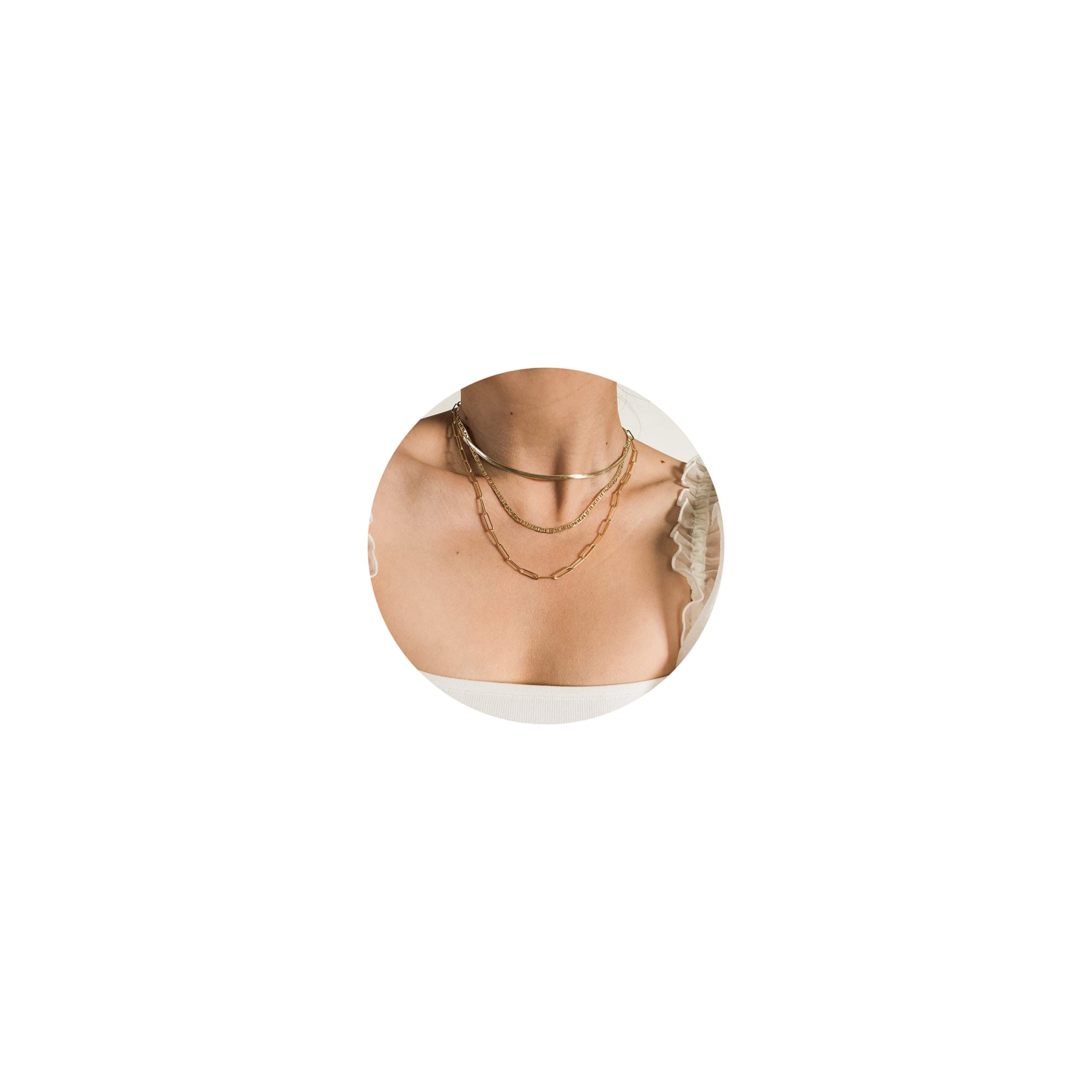 14K Gold Filled Herringbone Choker Necklace for Women - Dainty Layered Paperclip Rope Snake Chain - Perfect for Teen Girls Gifts, Everyday Wear & Special Occasions
