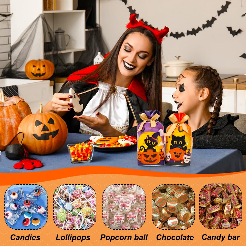 50pcs Halloween Treat Bags - 5.8x9x2.4 Inch Drawstring Candy Bags for Trick or Treat, Party Favors, Classroom Rewards & Goodie Gifts - Bulk Small Gift Bags for Halloween Parties & School Events