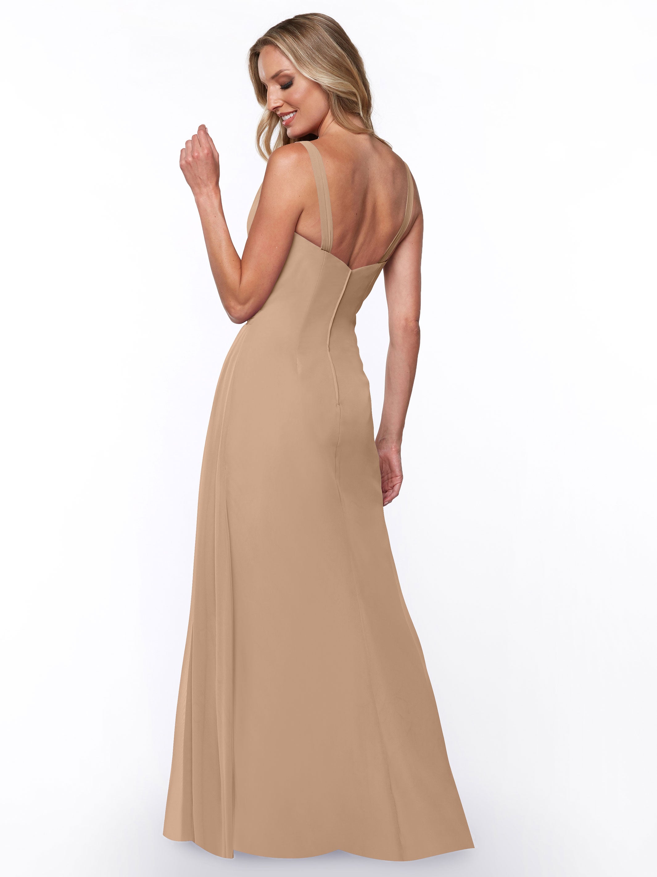 Elegant 80030 Chiffon Sheath Bridesmaid Dress with Ruching V-Neck Bodice - Perfect for Weddings, Formal Events & Special Occasions
