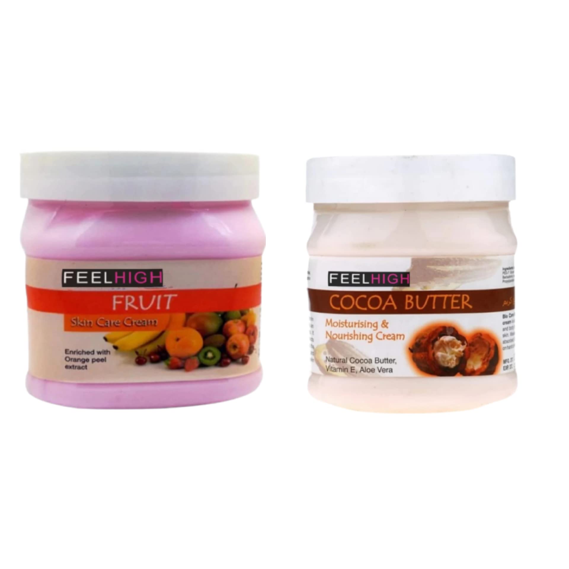 Feelhigh Face & Body Fruit Cream 500g + Cocoa Butter Cream 500g - Natural Skincare Set for Men & Women - Hydrating Moisturizer for Dry Skin, Face & Body Care - Perfect for Daily Use & Night Routine