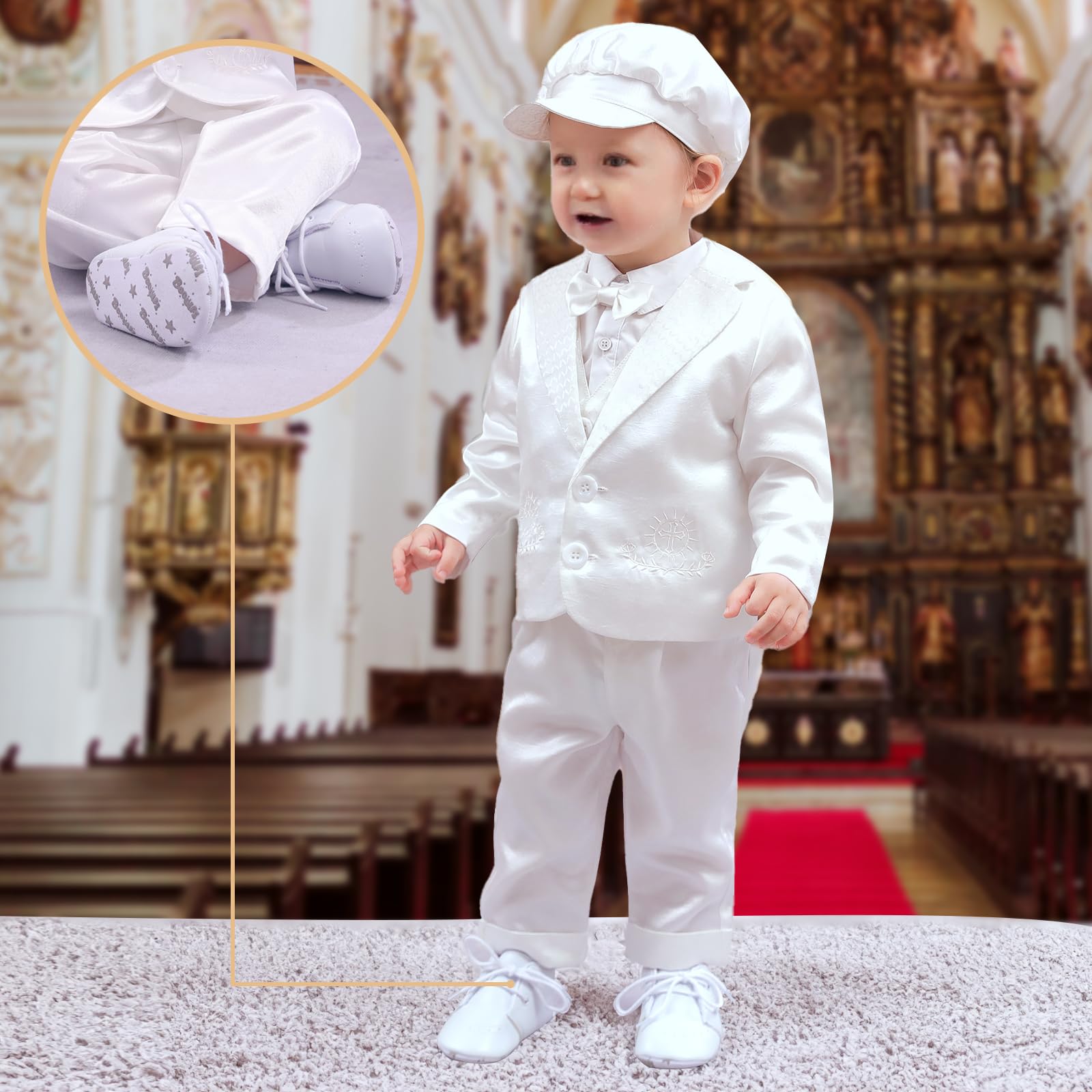 Booulfi Baby Boy Baptism Shoes & Christening Outfit - Soft Leather Booties for Newborn Boys - Perfect First Communion & Church Gift for Infants (Ideal for Christenings, Baby Showers & Special Occasions)