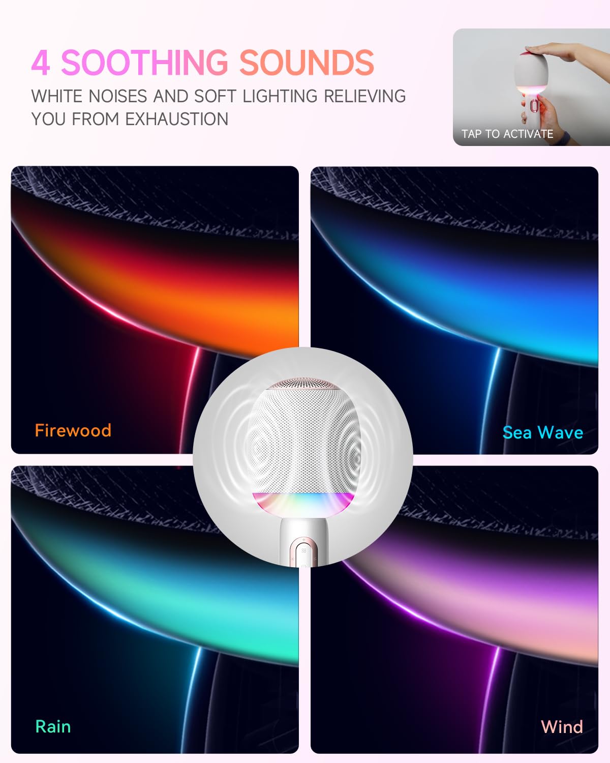5-in-1 Wireless Bluetooth Karaoke Microphone with Dynamic Lights - Portable Handheld Mic for iPhone, Android | Perfect for Car Singing, Home Parties, Music Recording & Duet Performances (White) - Ideal Gift for Kids & Adults