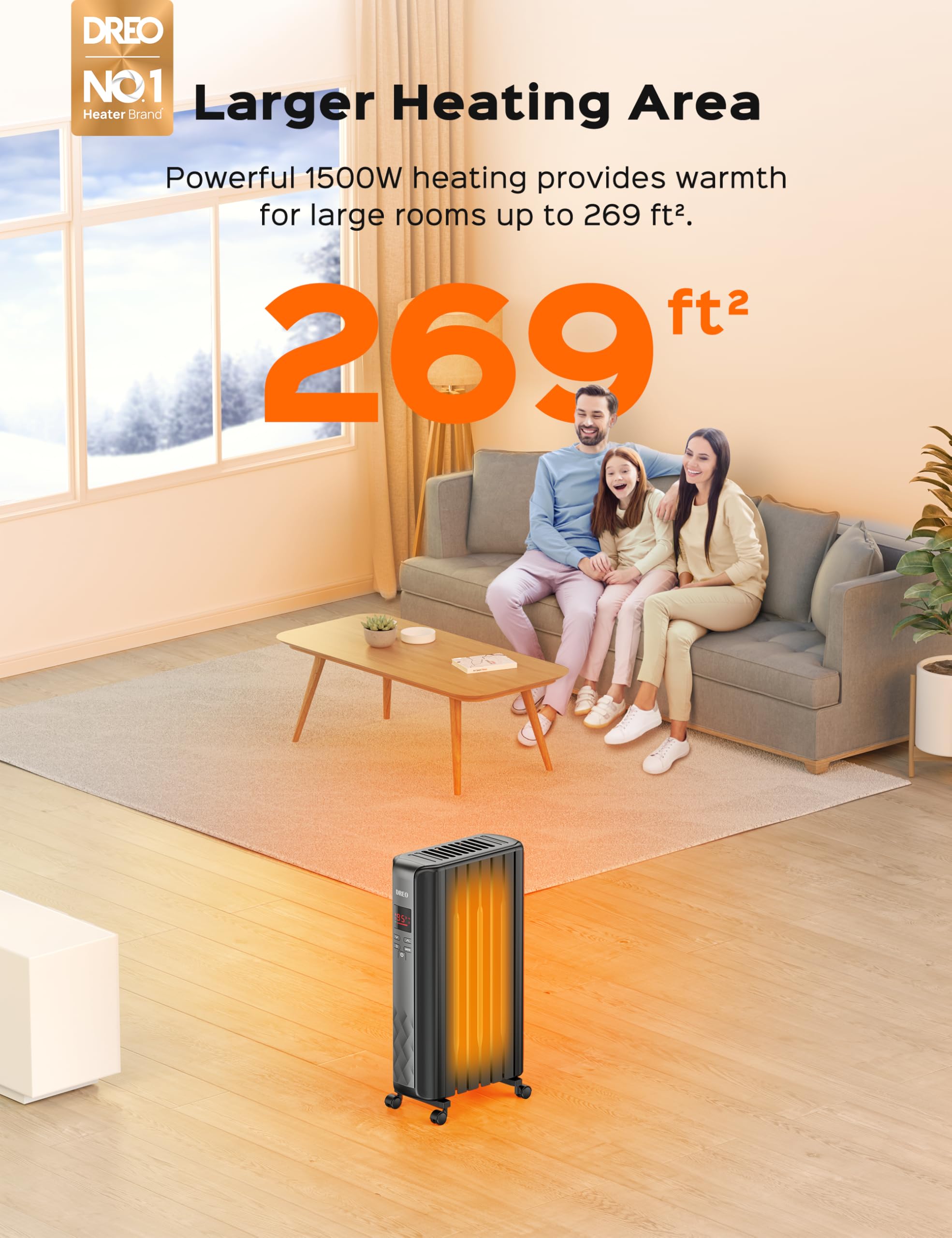 Dreo Oil Filled Radiator Heater - 1500W Electric Space Heater with Remote Control, 4 Heating Modes, Overheat & Tip-Over Protection, 24H Timer & Digital Thermostat | Quiet Portable Heater for Bedroom, Living Room, Office & Large Indoor Spaces | Energy Efficient Winter Heating Solution